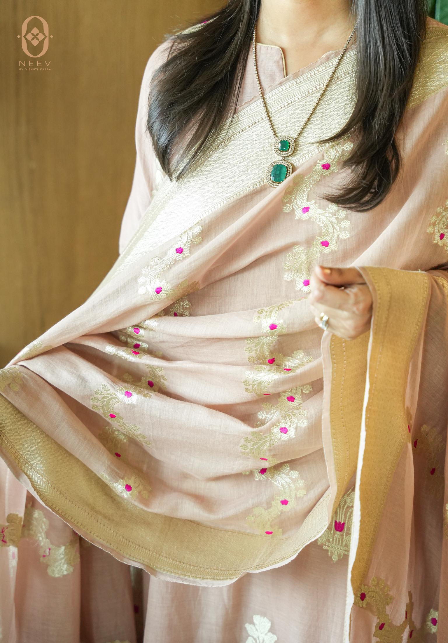 Unstitched Rozana Premium Cotton with Pink Meenakari Suit Set