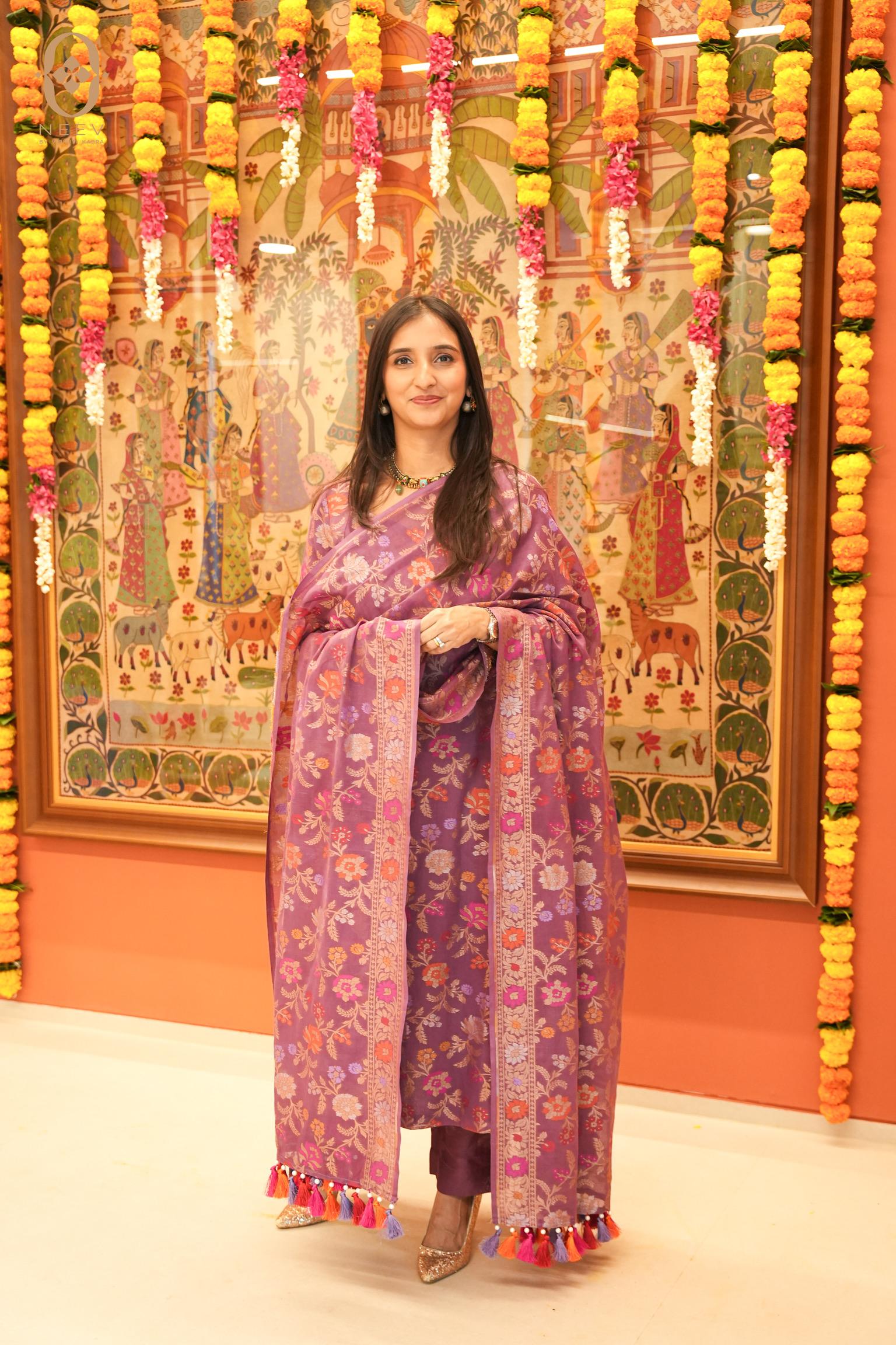 Unstitched Ek Tara Cotton Meena Jaal Kurta Dupatta Set