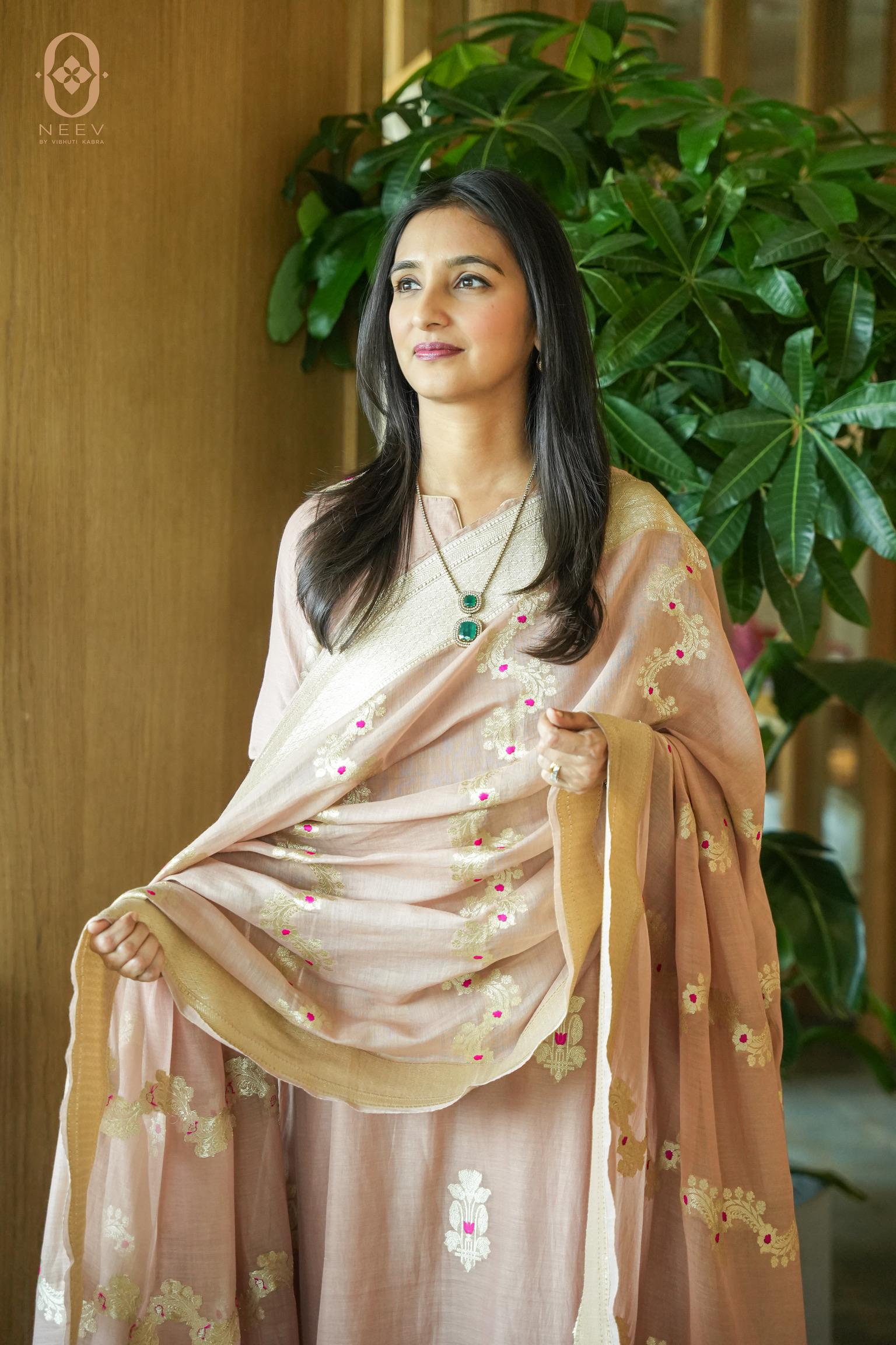 Unstitched Rozana Premium Cotton with Pink Meenakari Suit Set