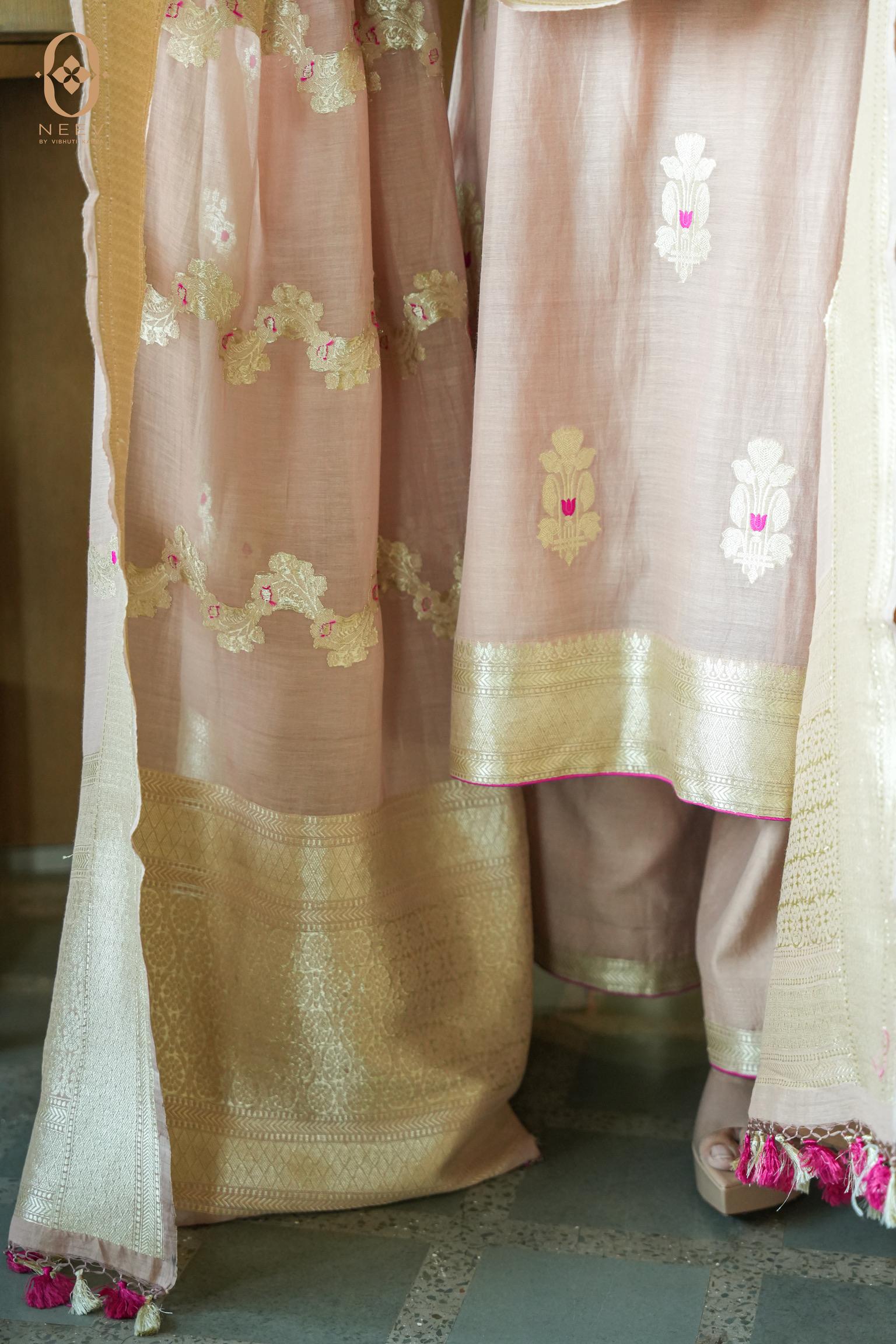 Unstitched Rozana Premium Cotton with Pink Meenakari Suit Set