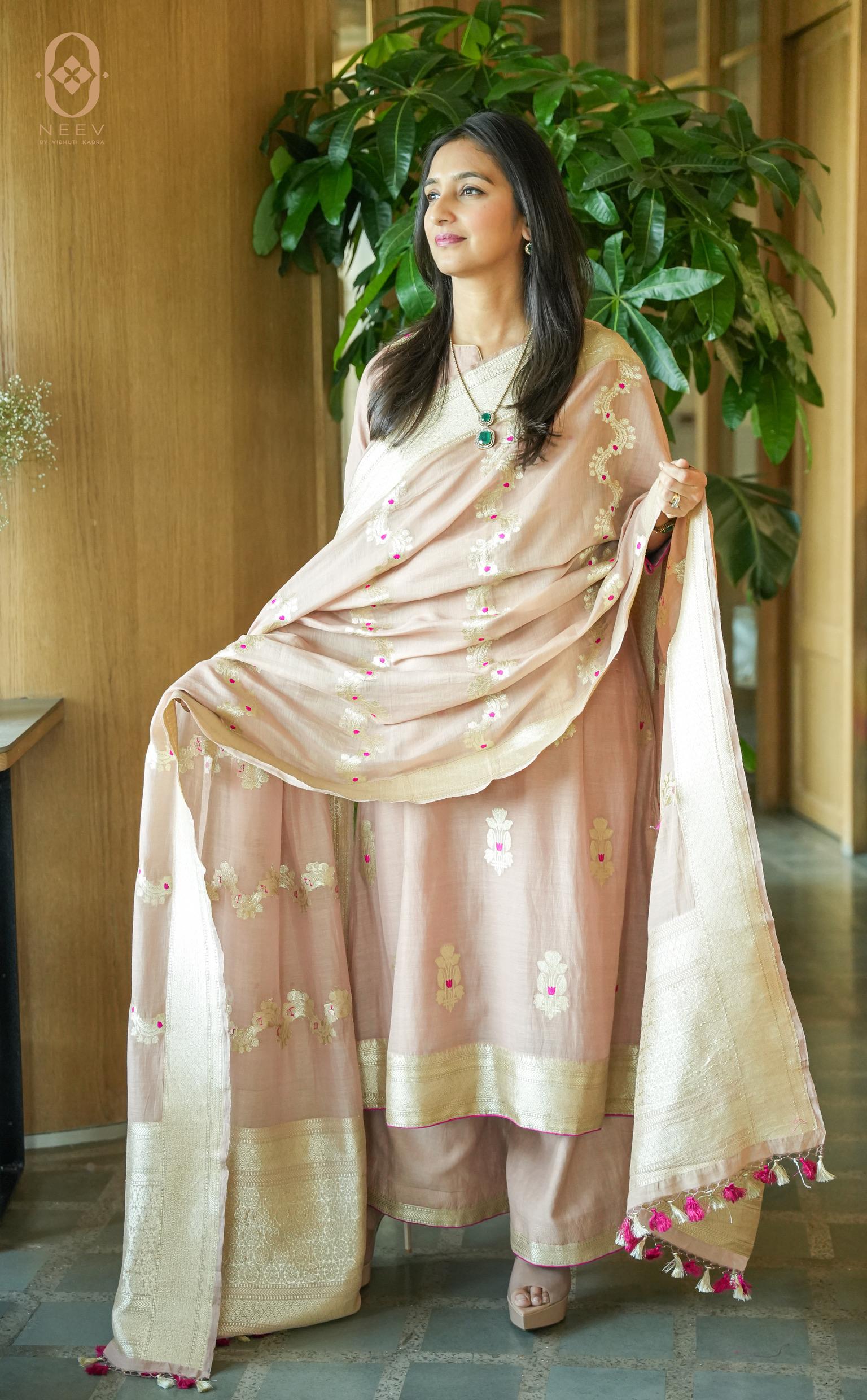 Unstitched Rozana Premium Cotton with Pink Meenakari Suit Set