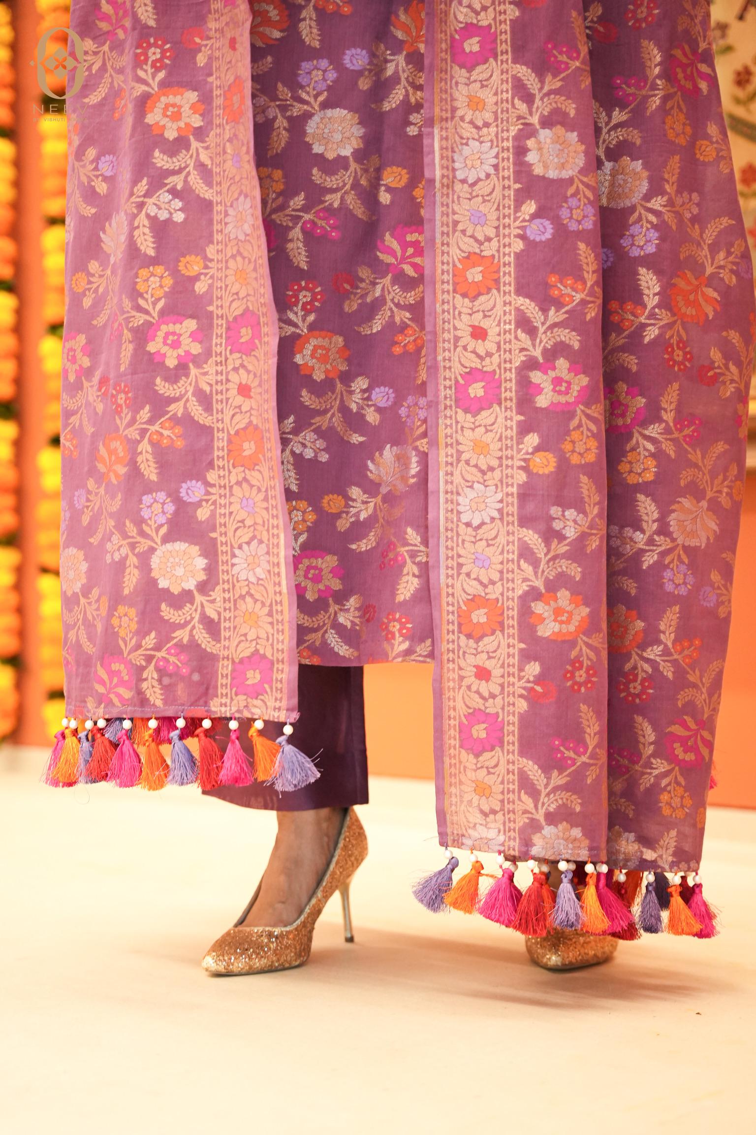 Unstitched Ek Tara Cotton Meena Jaal Kurta Dupatta Set