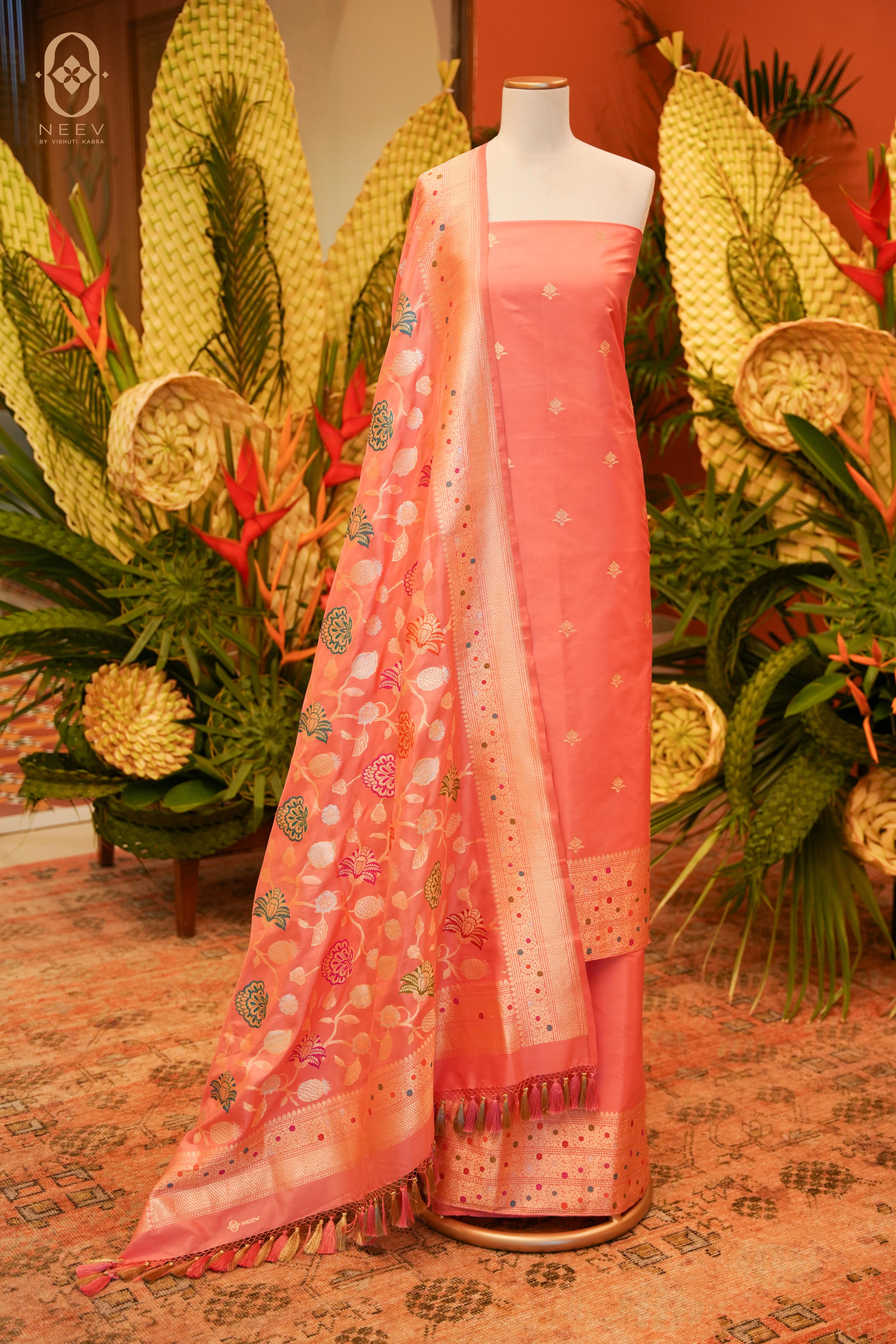 Katan Silk with Meenakari Jaal Dupatta Suit Set