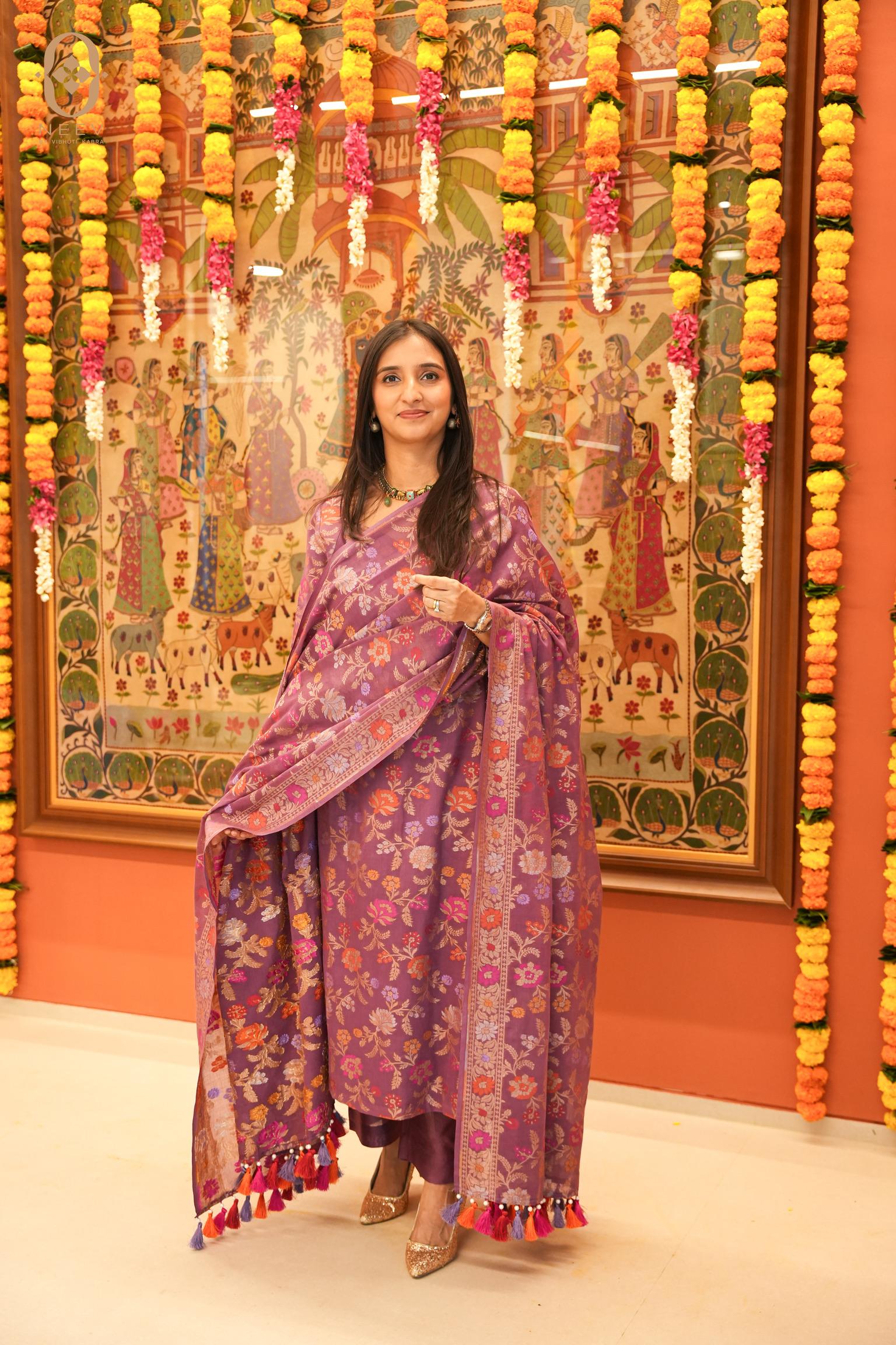 Unstitched Ek Tara Cotton Meena Jaal Kurta Dupatta Set