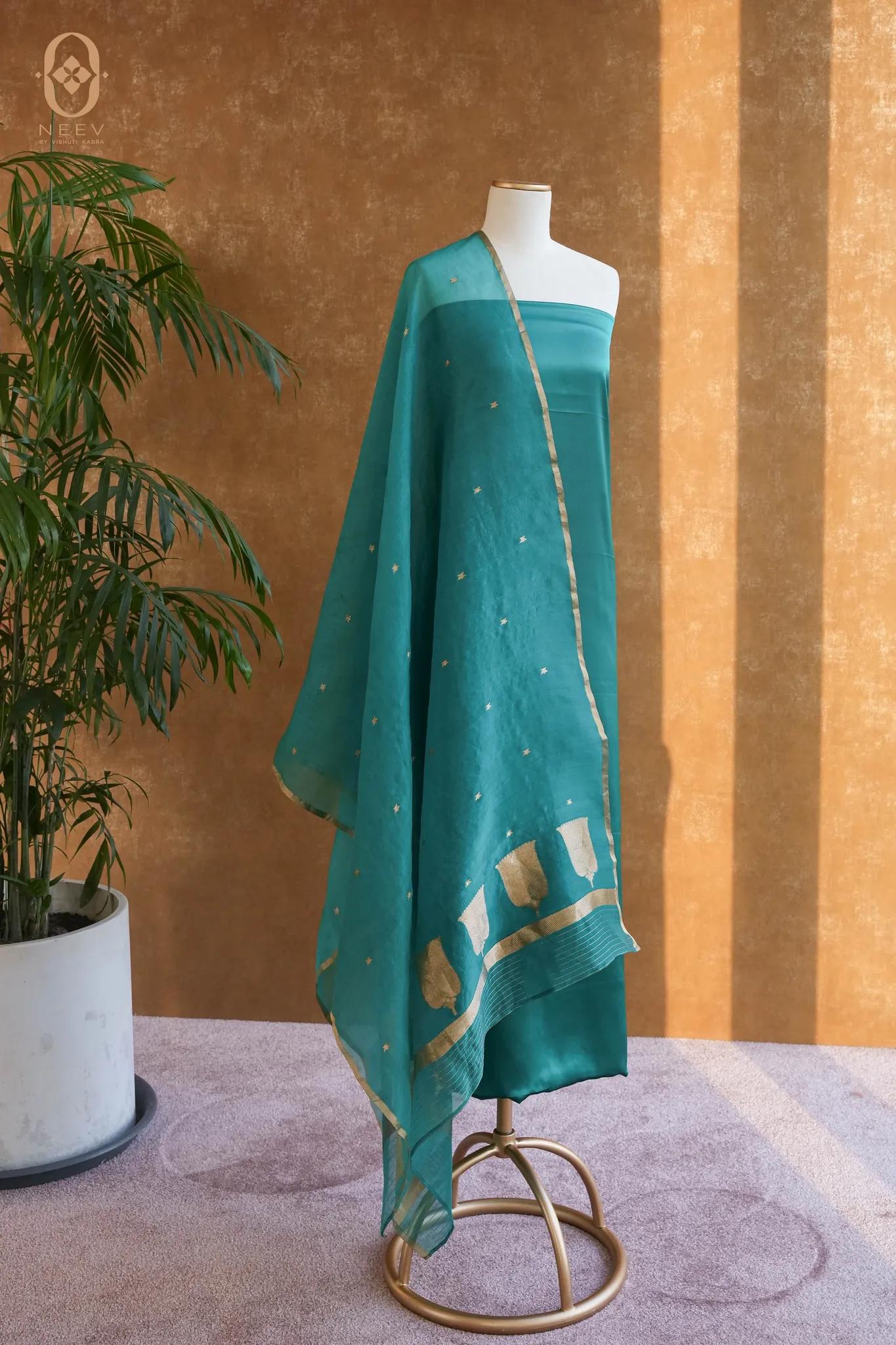 Fire Fly Pine Green Satin Suit Set