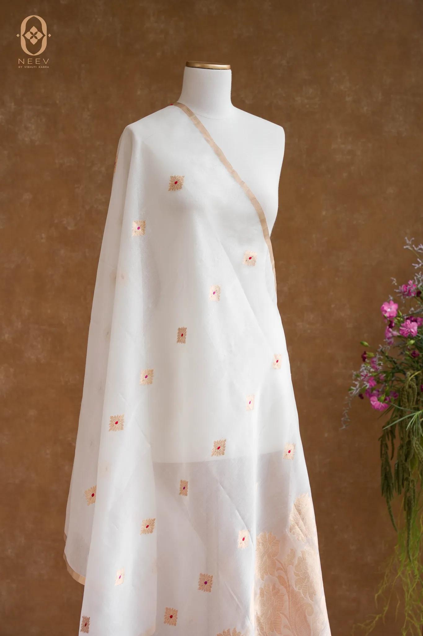 Kora Silk Meenakari Boota Dupatta
