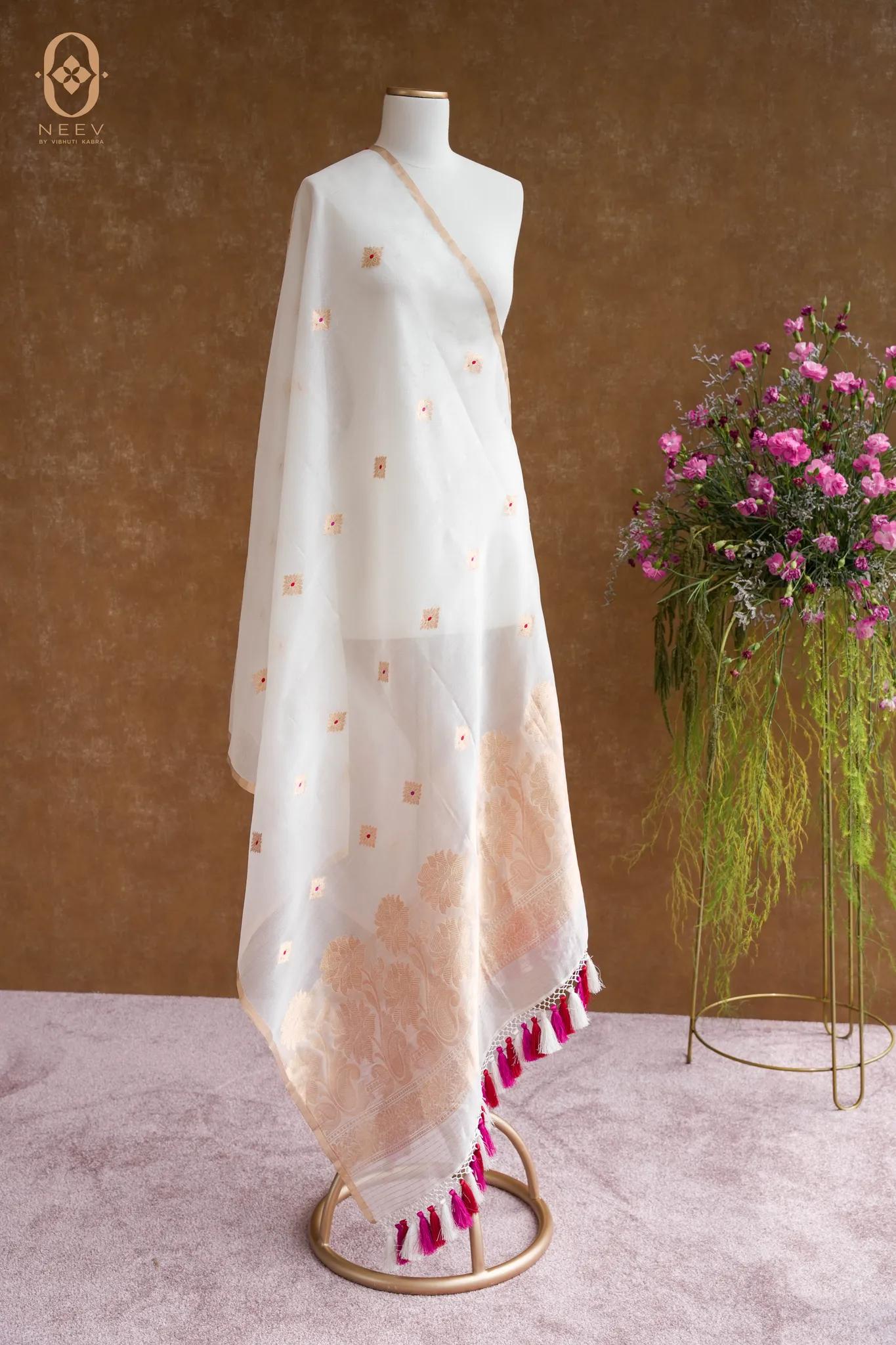 Kora Silk Meenakari Boota Dupatta