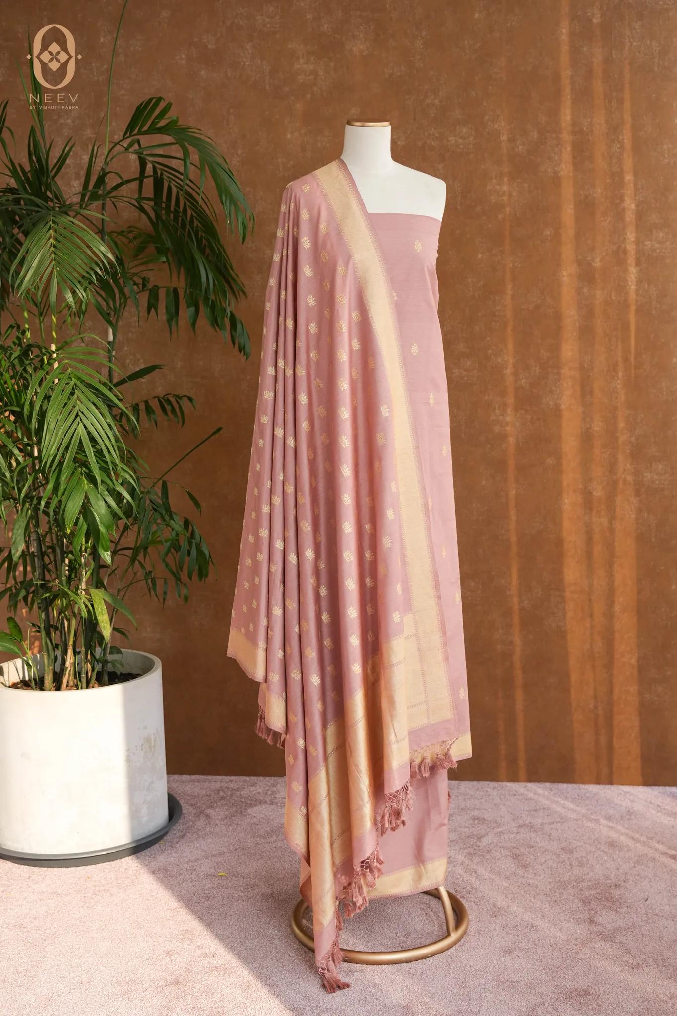 Hiranya | Pink Munga Silk Real Zari Suit