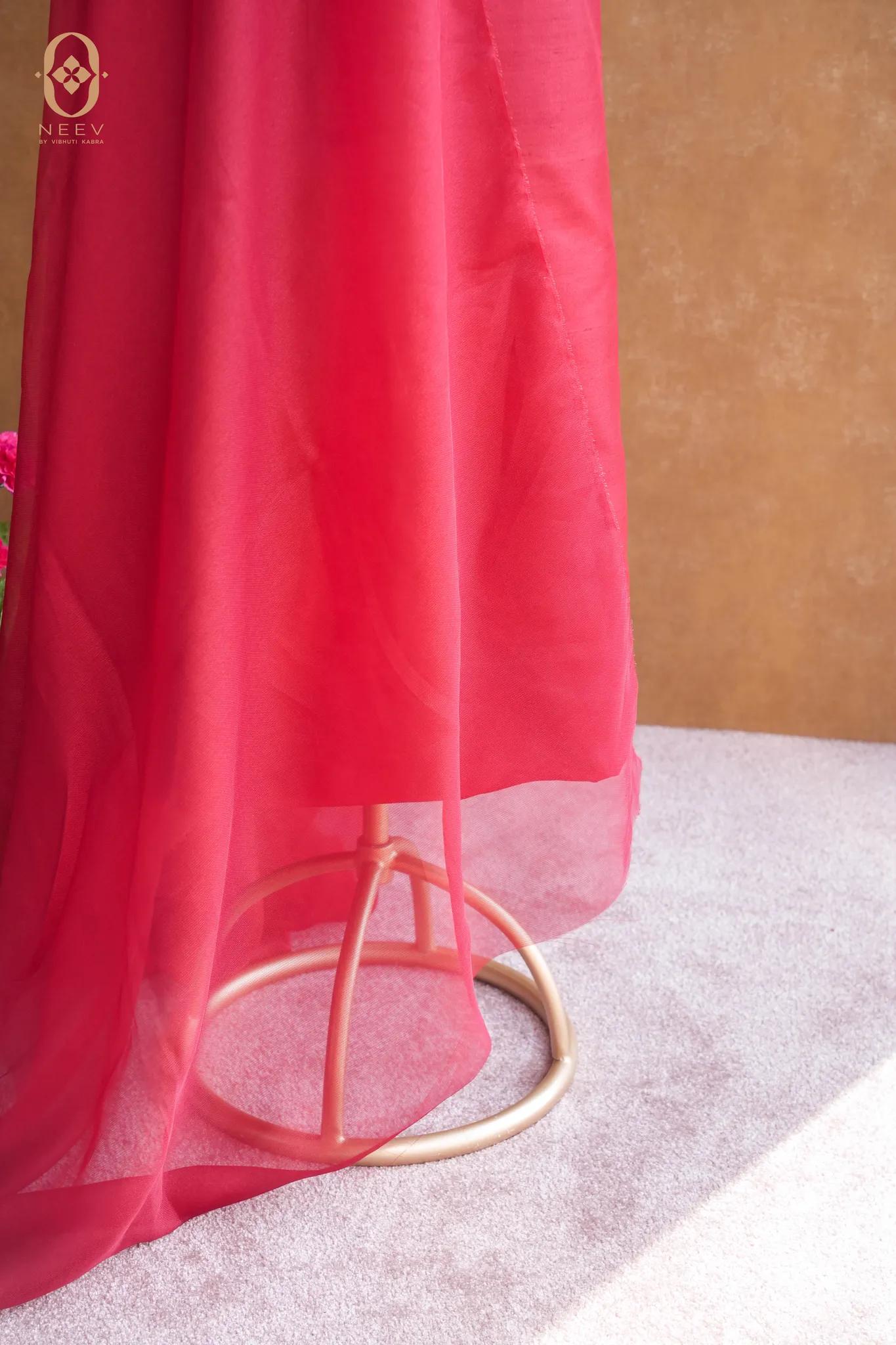 Yarn Dyed Munga Silk Suit With Fire Fly Vermilion Sheer Dupatta