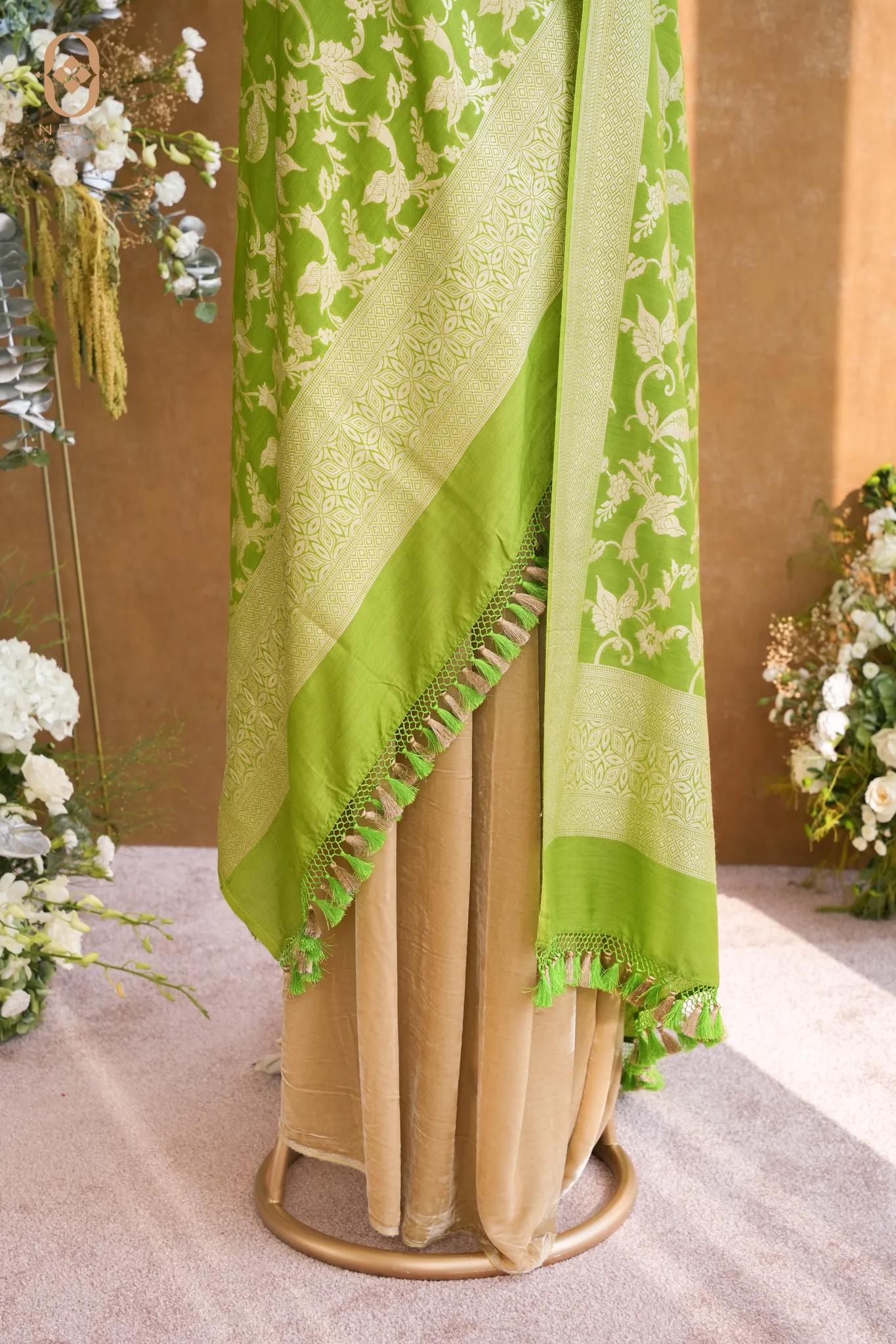 Spicy Green Munga Silk Jaal Dupatta