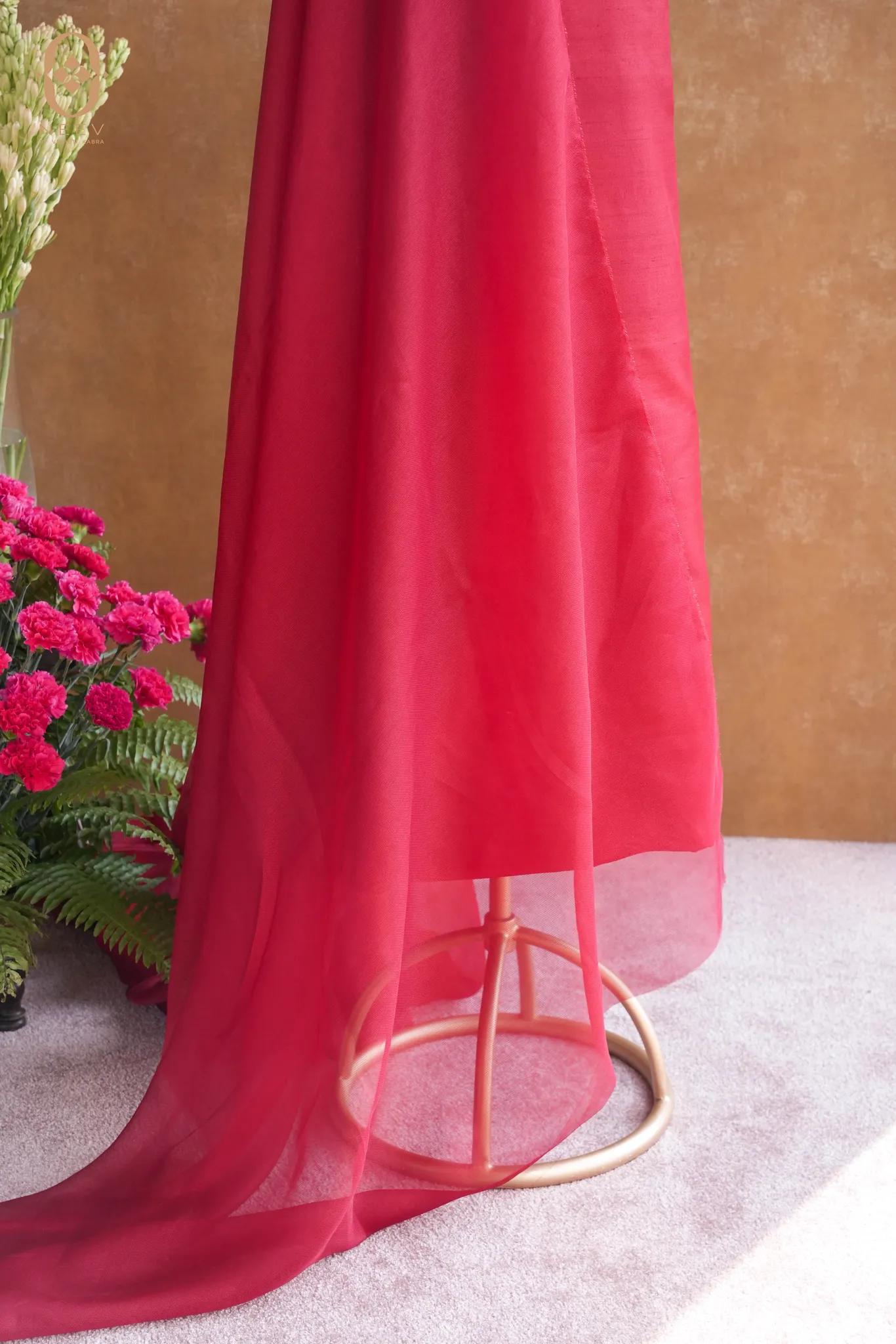 Yarn Dyed Munga Silk Suit With Fire Fly Vermilion Sheer Dupatta