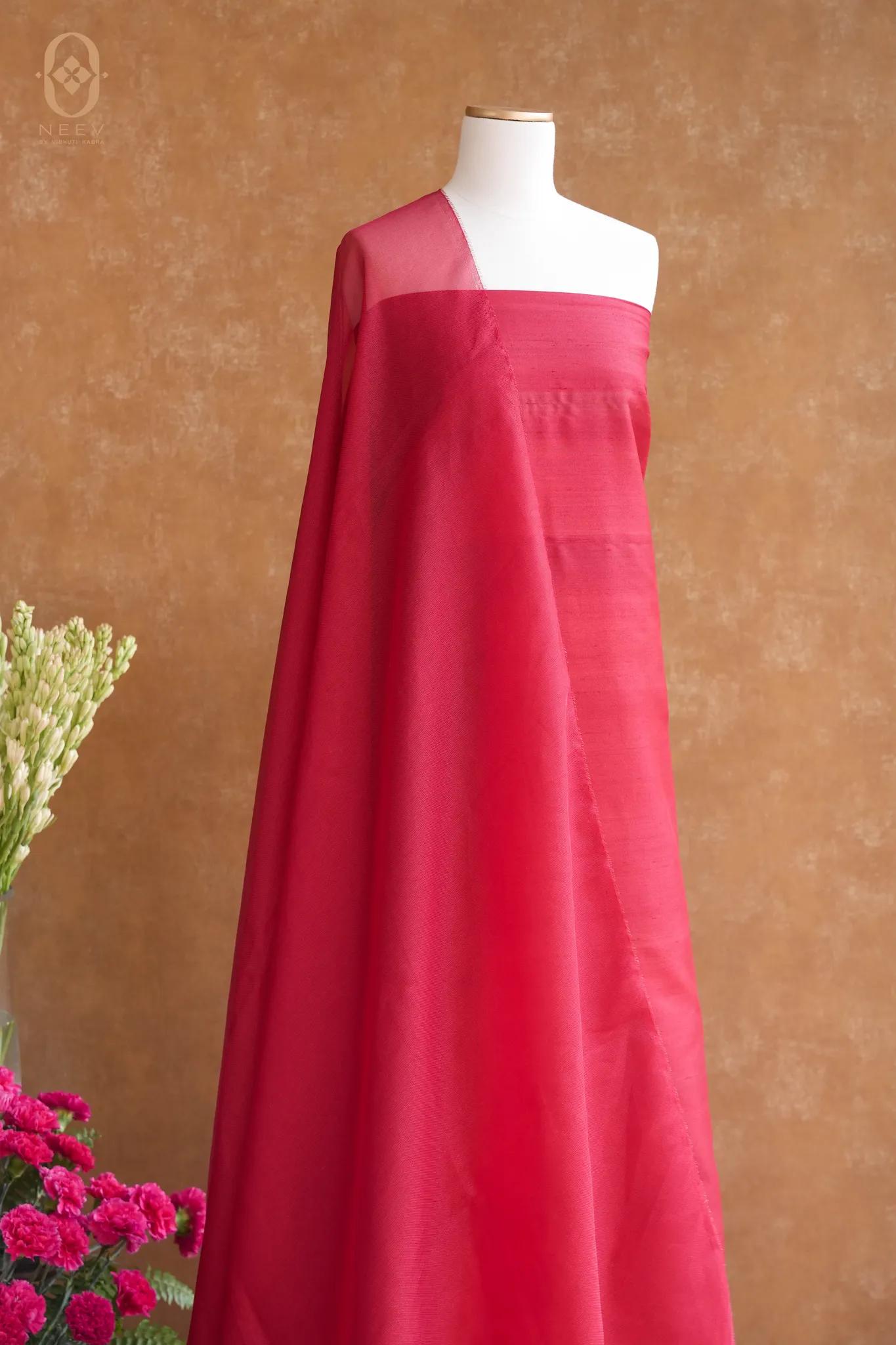 Yarn Dyed Munga Silk Suit With Fire Fly Vermilion Sheer Dupatta