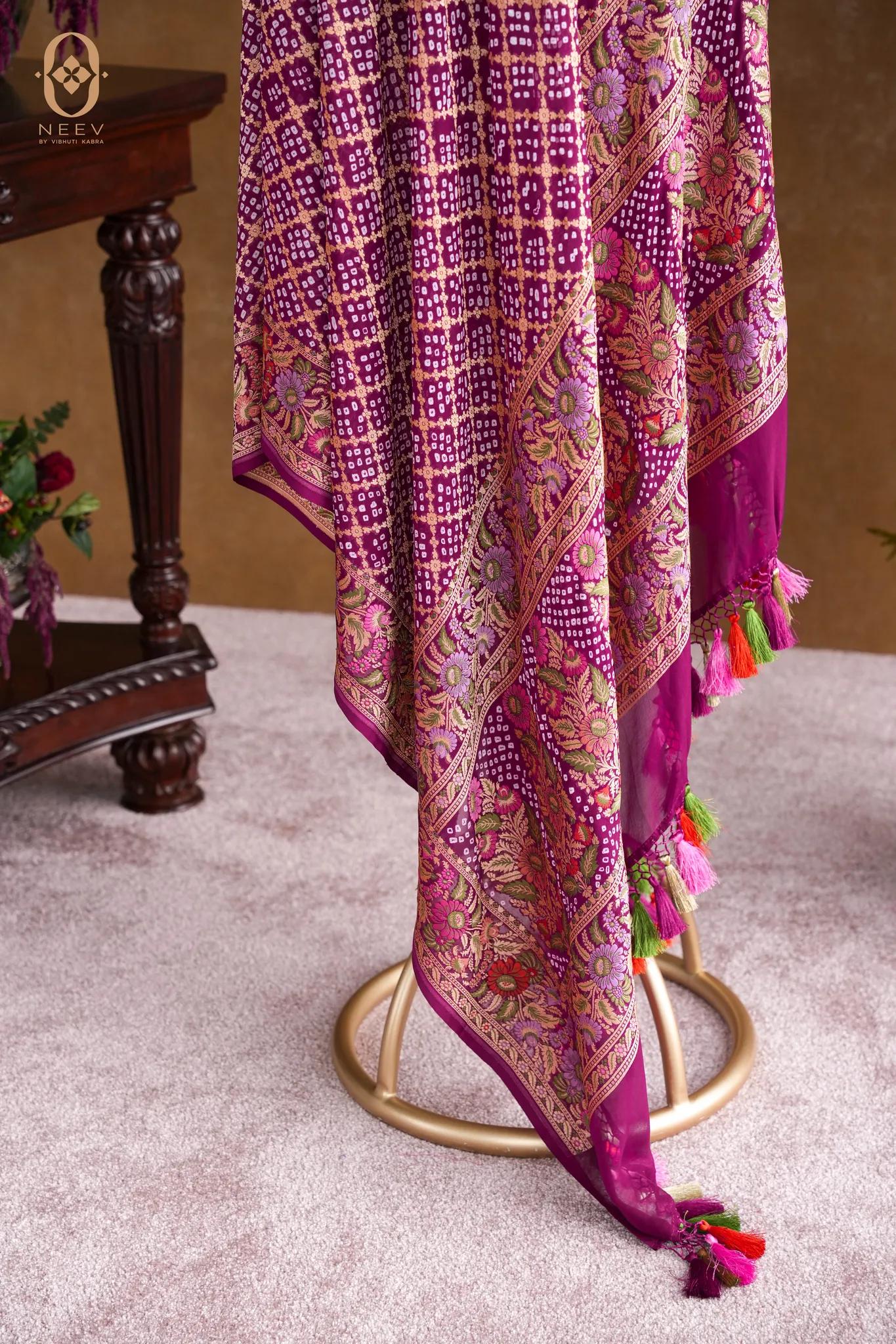 Georgette Bandhani Dupatta With Meenakari