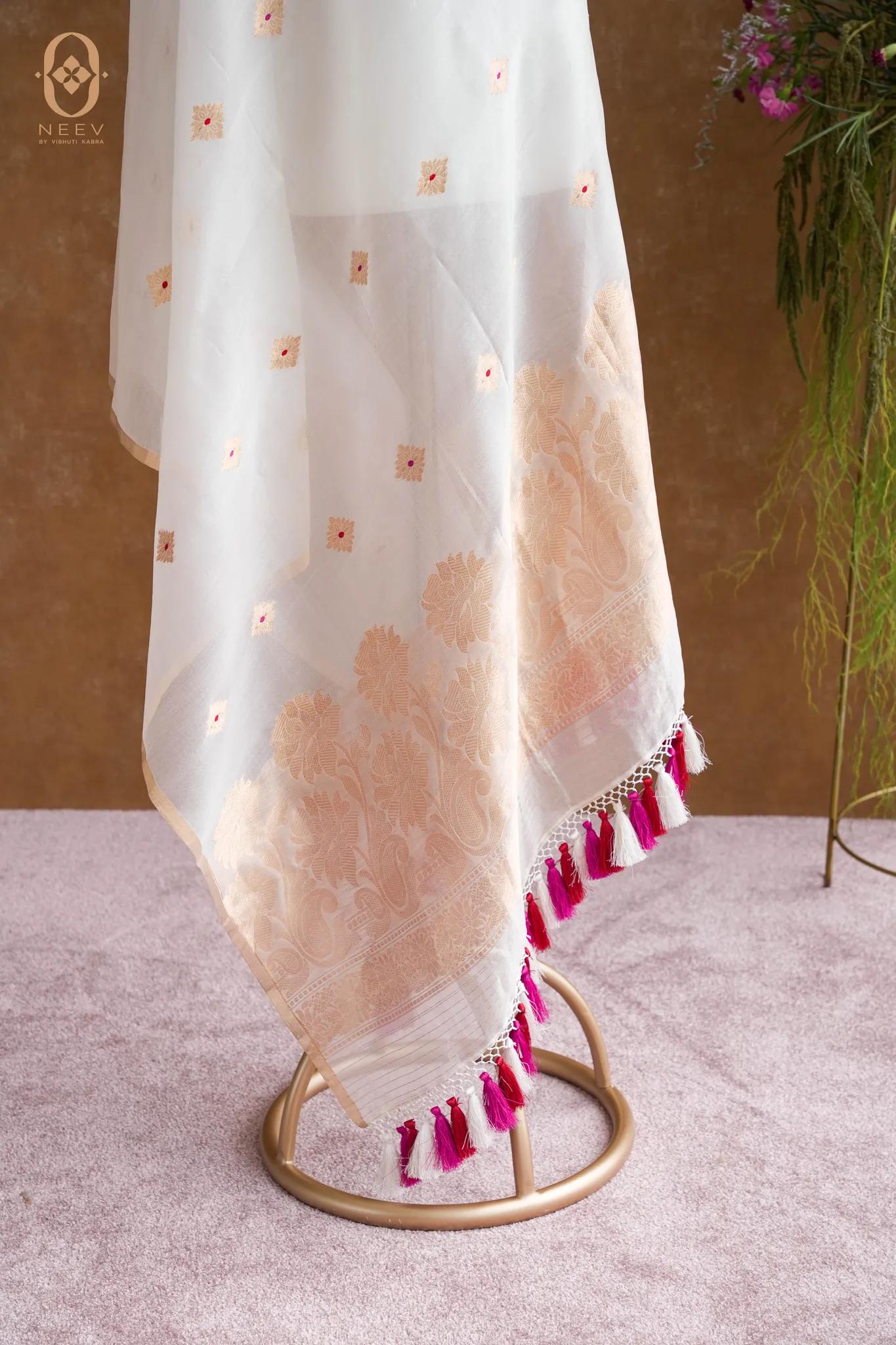 Kora Silk Meenakari Boota Dupatta