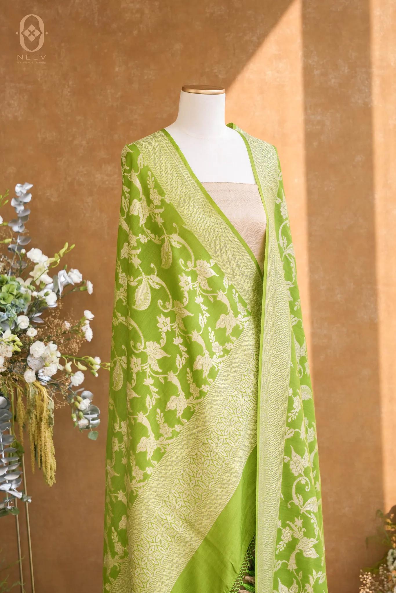 Spicy Green Munga Silk Jaal Dupatta