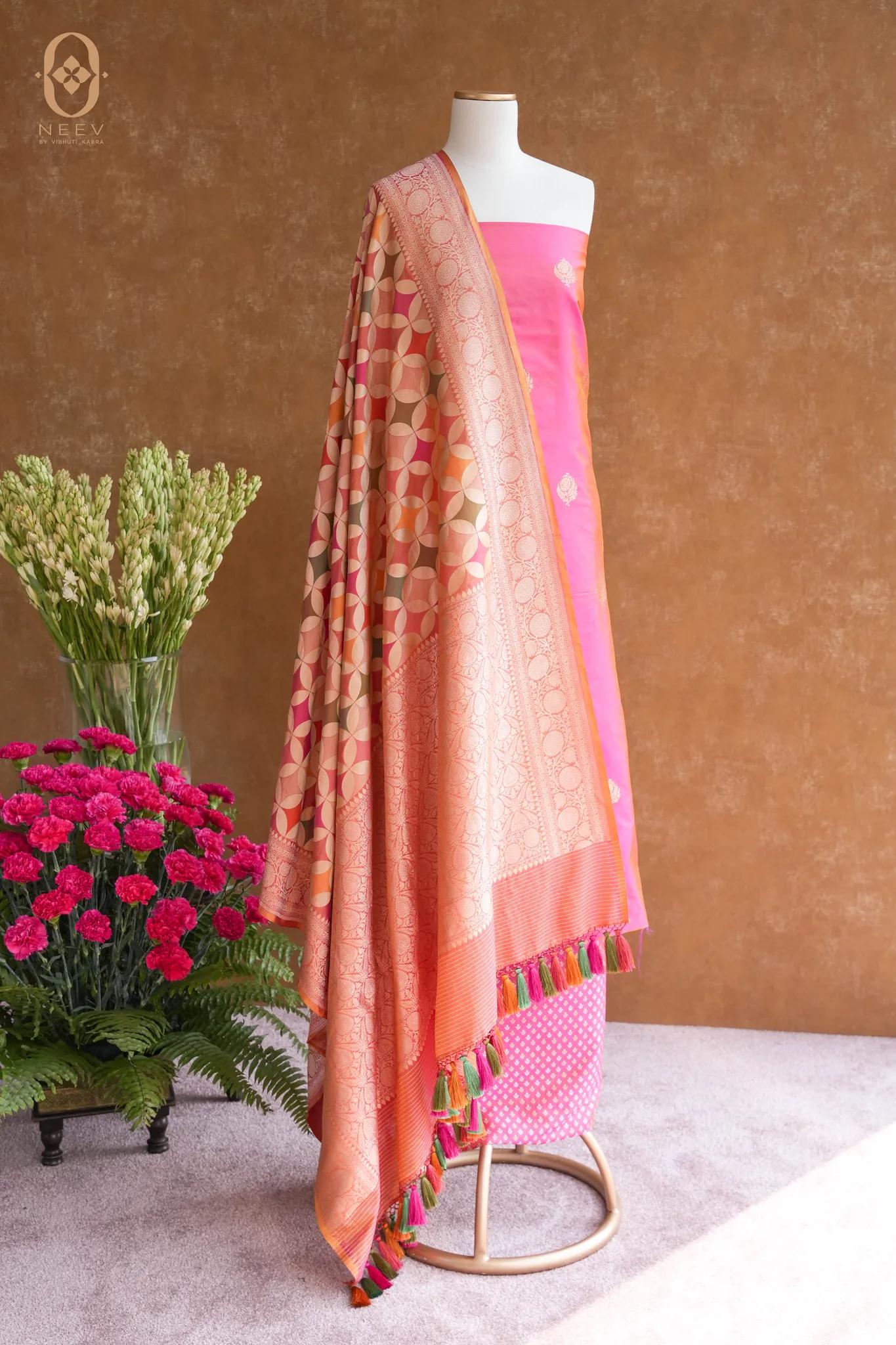 Katan Silk Suit With Rangkat Katan Silk Dupatta