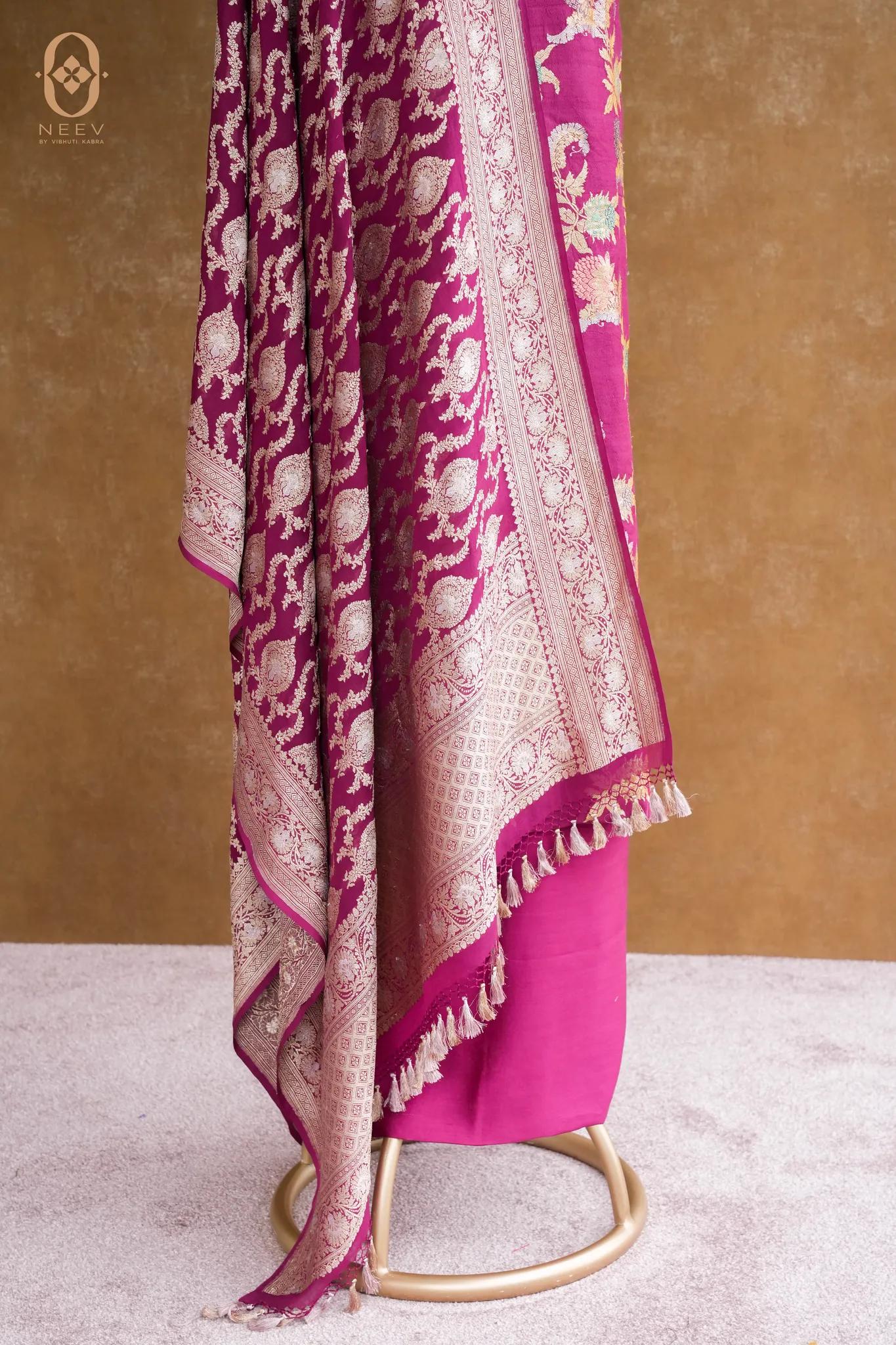 Tassar Silk Suit With Georgette Khadwa Jaal Dupatta