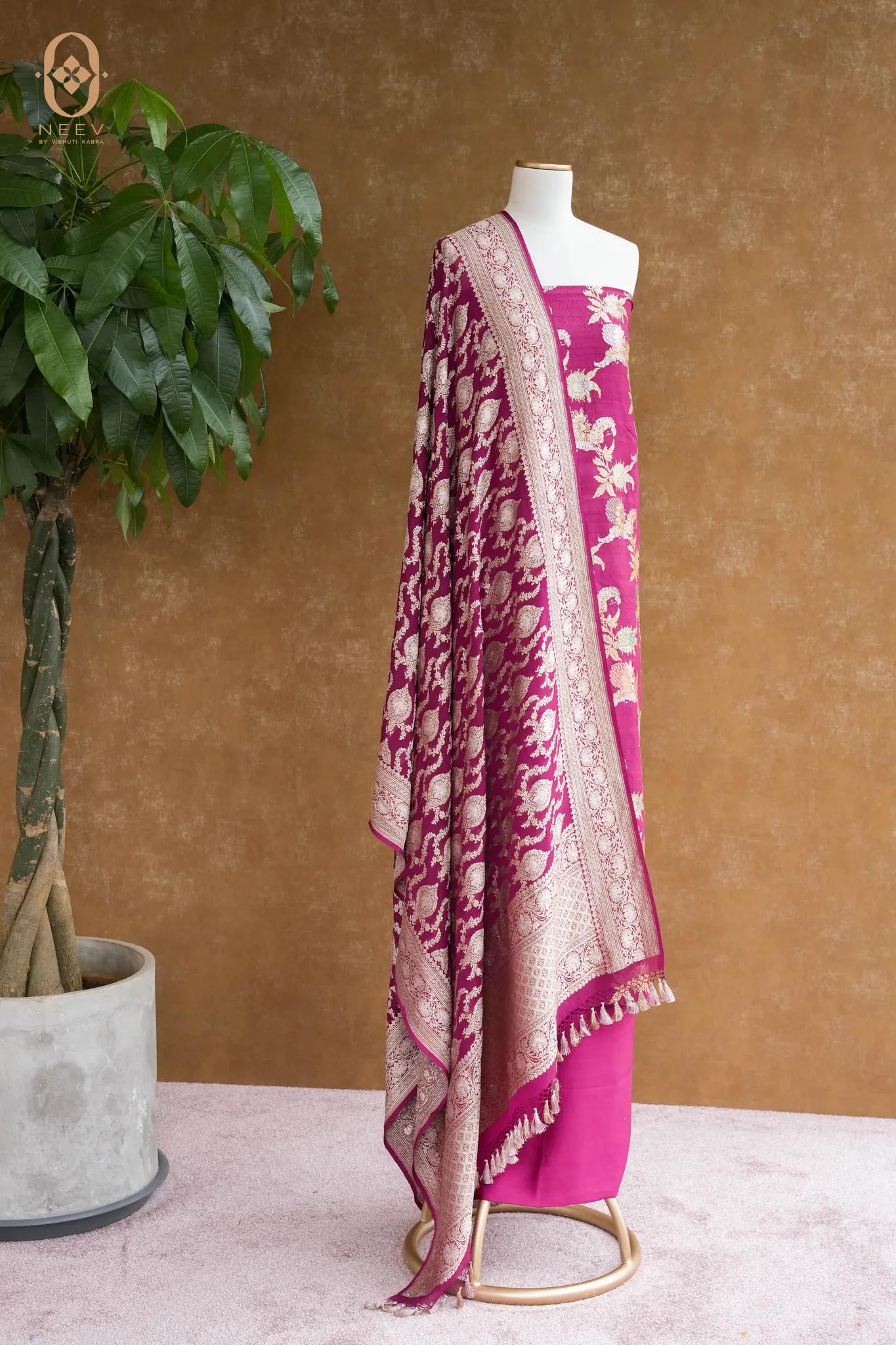 Tassar Silk Suit With Georgette Khadwa Jaal Dupatta