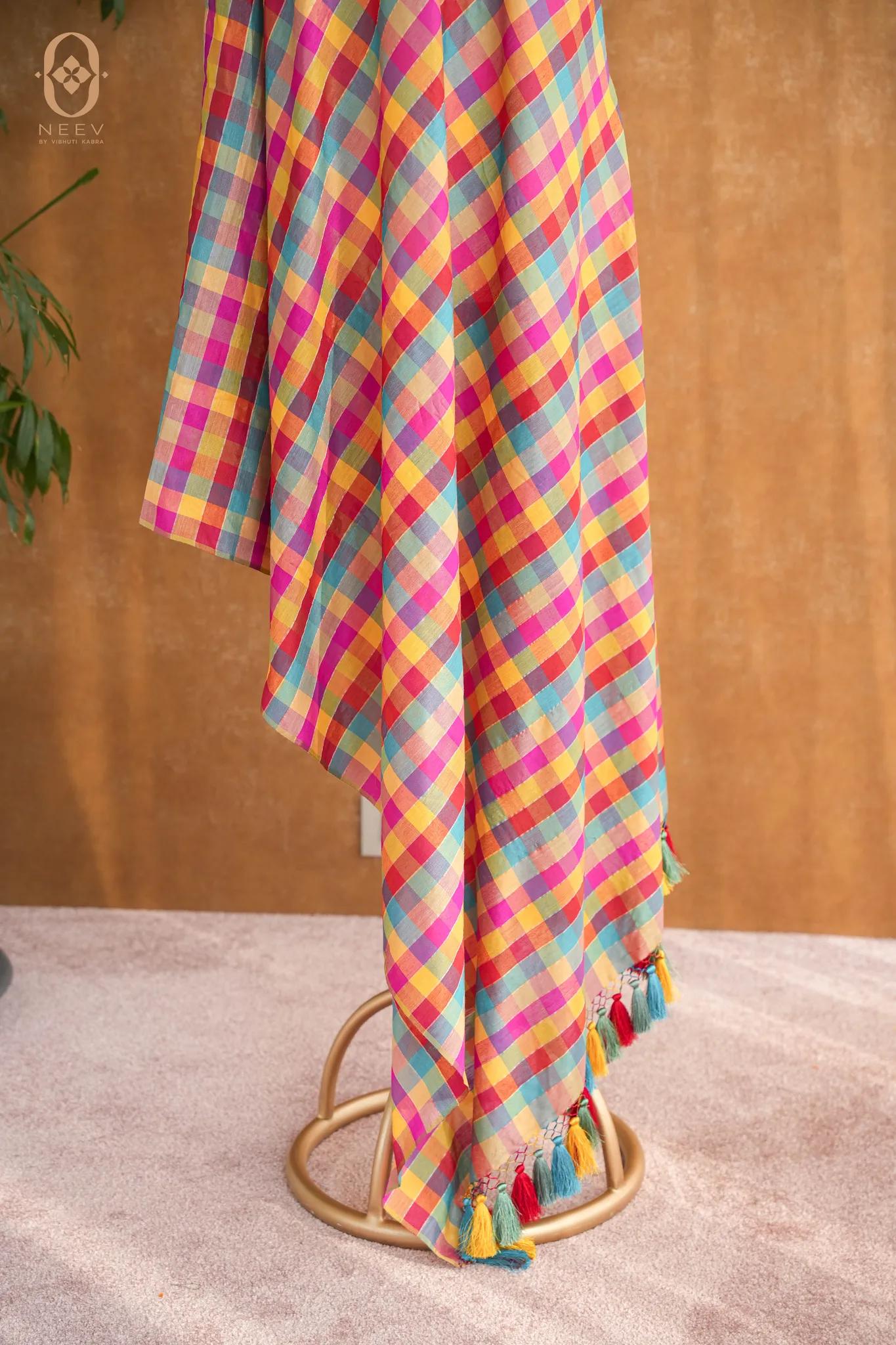Sachi Zari Munga Silk Checkered Dupatta