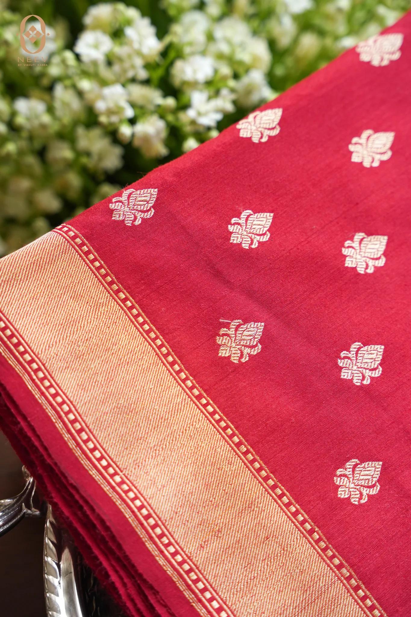DEVI | Red Munga Silk Real Zari Saree