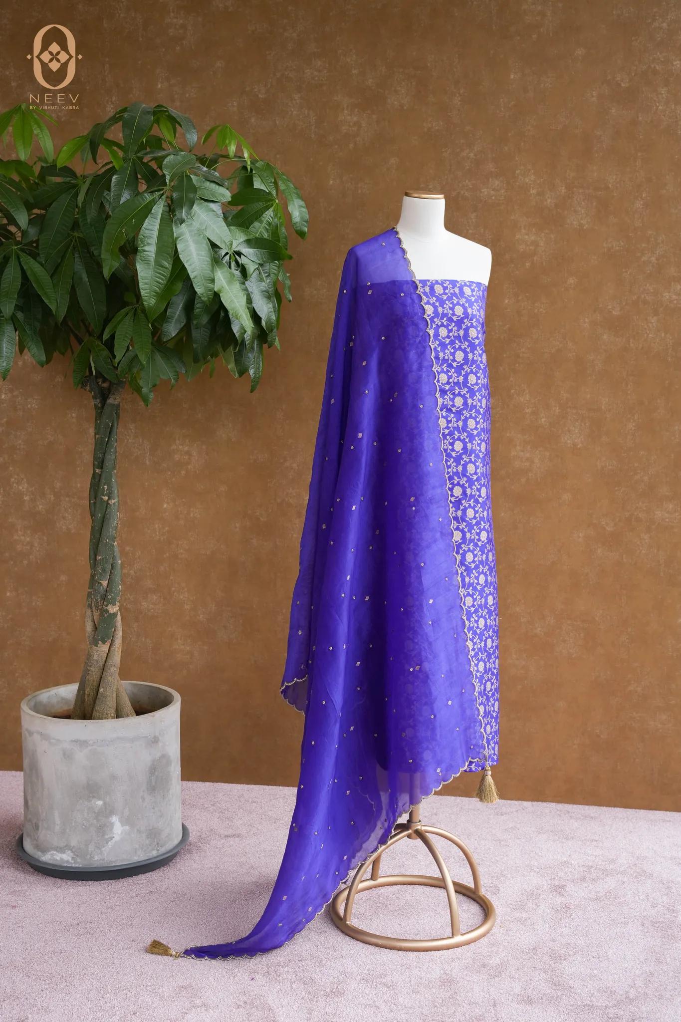 Katan Silk Suit With Kora Embroidered Dupatta