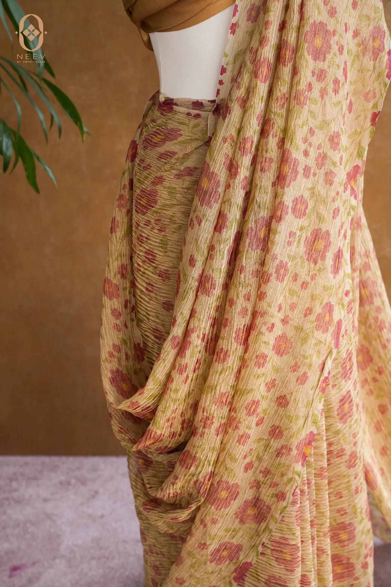 Printed Crushed Tissue Saree