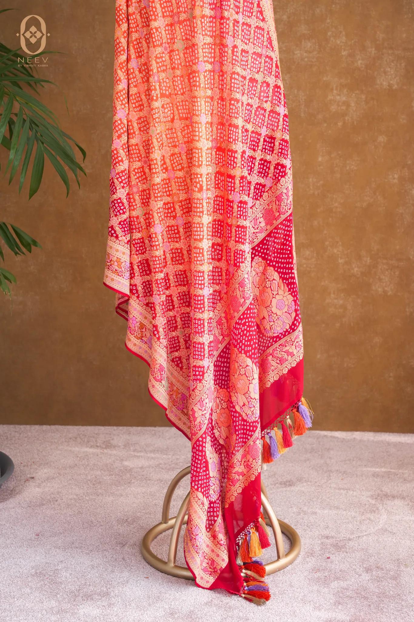 Georgette Bandhani Dupatta with Multi Meenakari