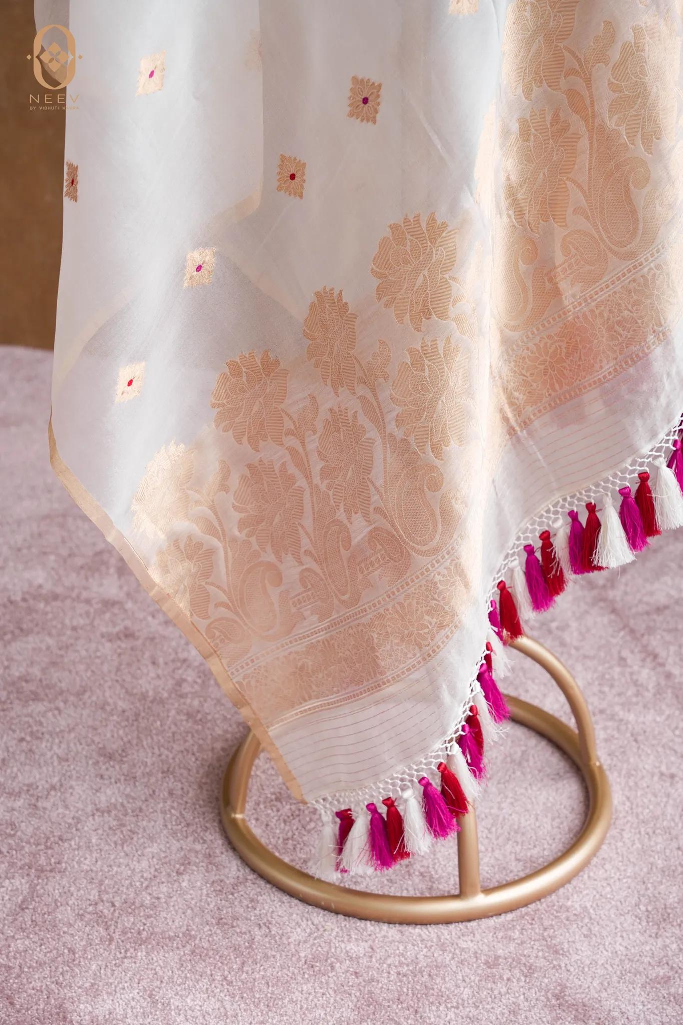 Kora Silk Meenakari Boota Dupatta