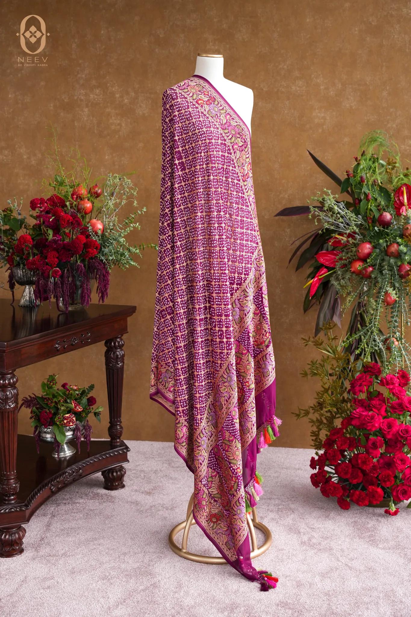 Georgette Bandhani Dupatta With Meenakari