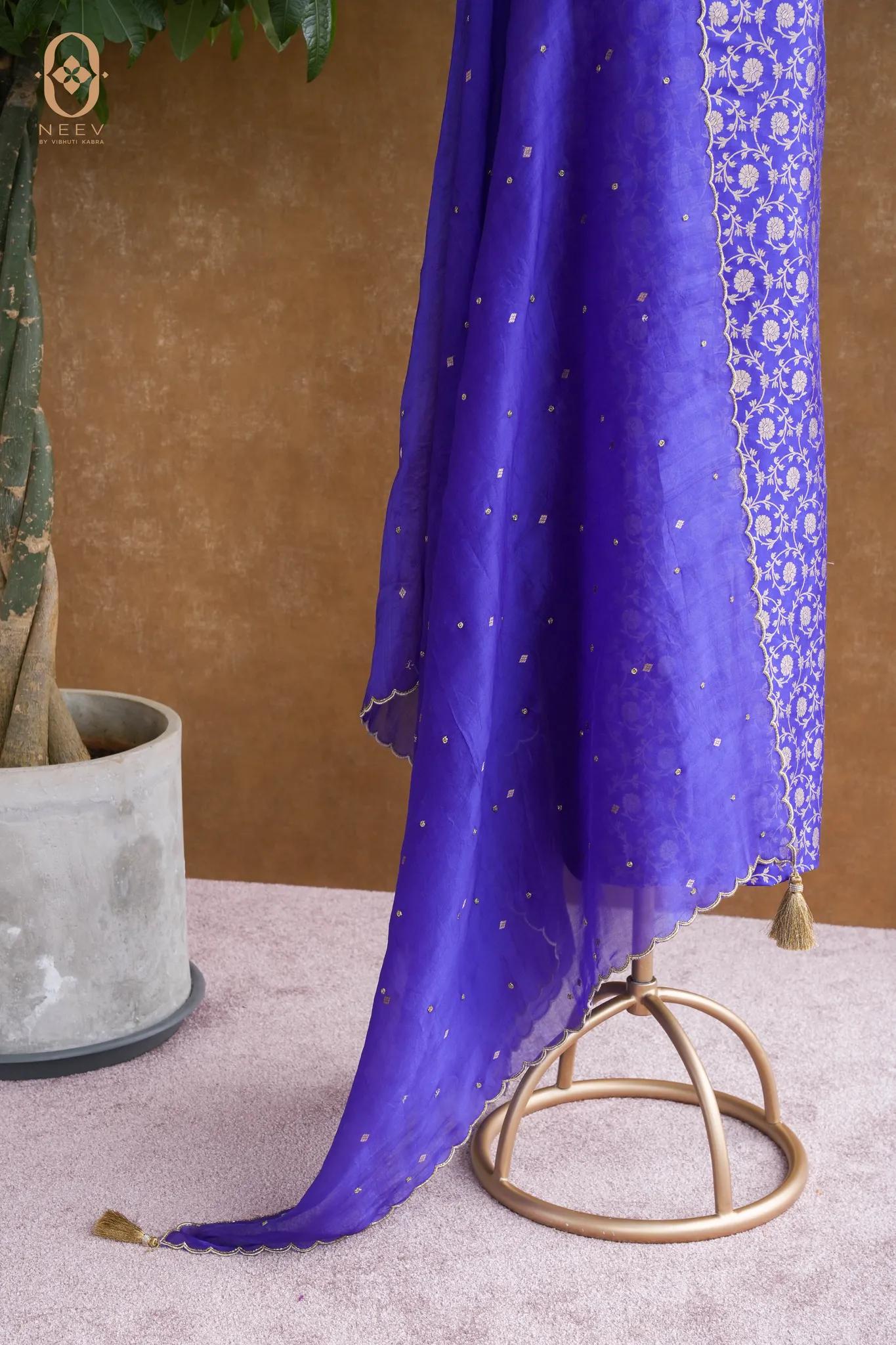 Katan Silk Suit With Kora Embroidered Dupatta