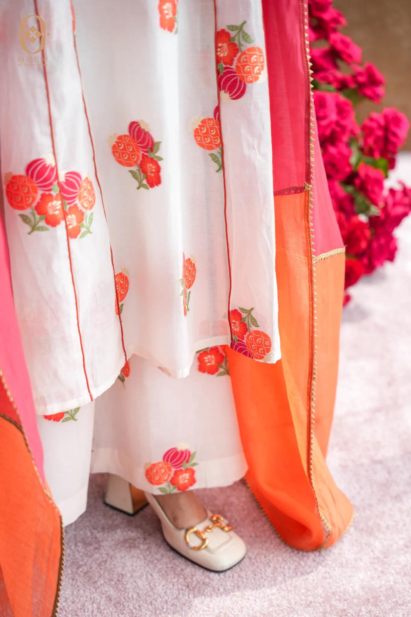 The Sacred Garden- Chanderi Cotton Anar Unstitched Suit Set