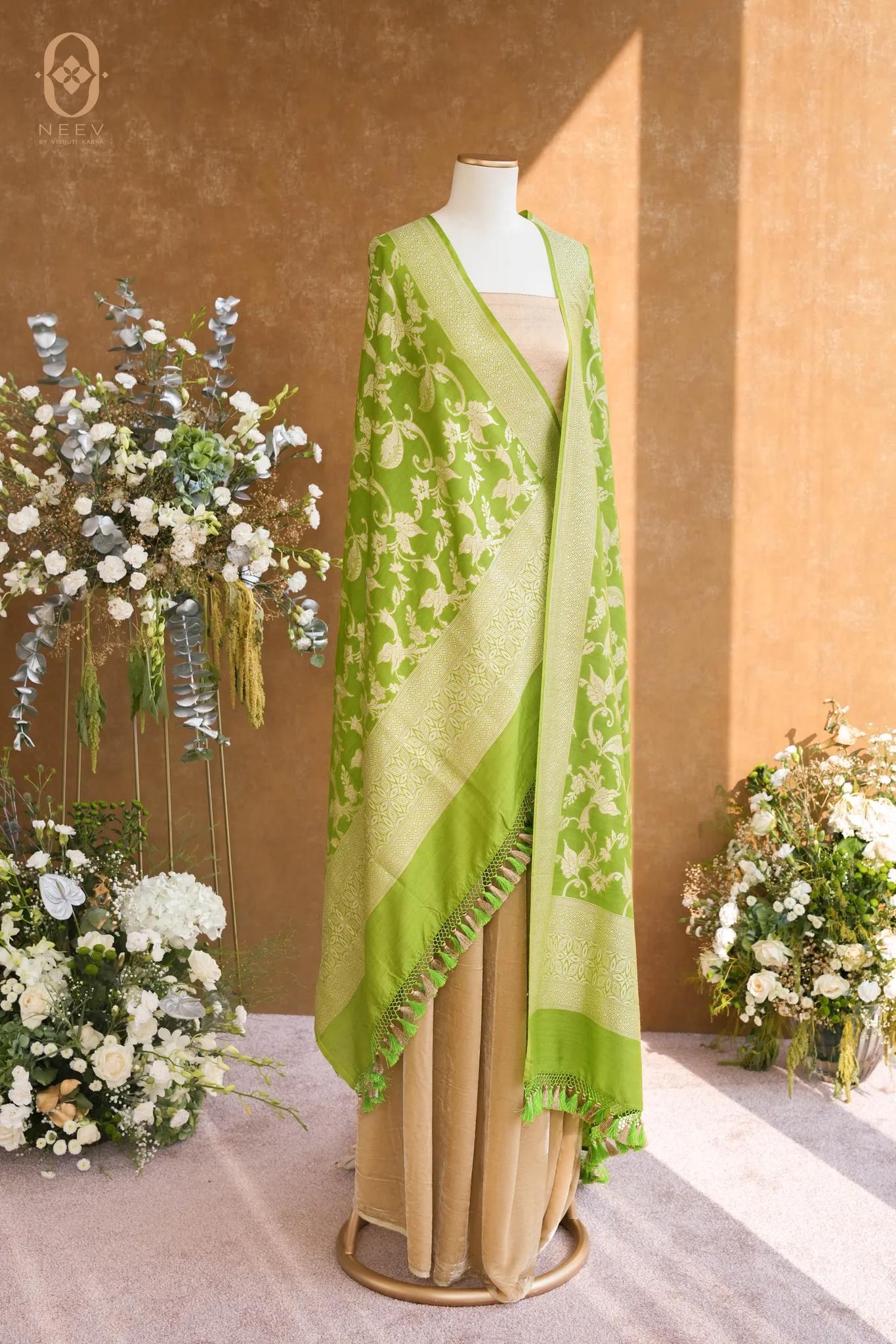 Spicy Green Munga Silk Jaal Dupatta