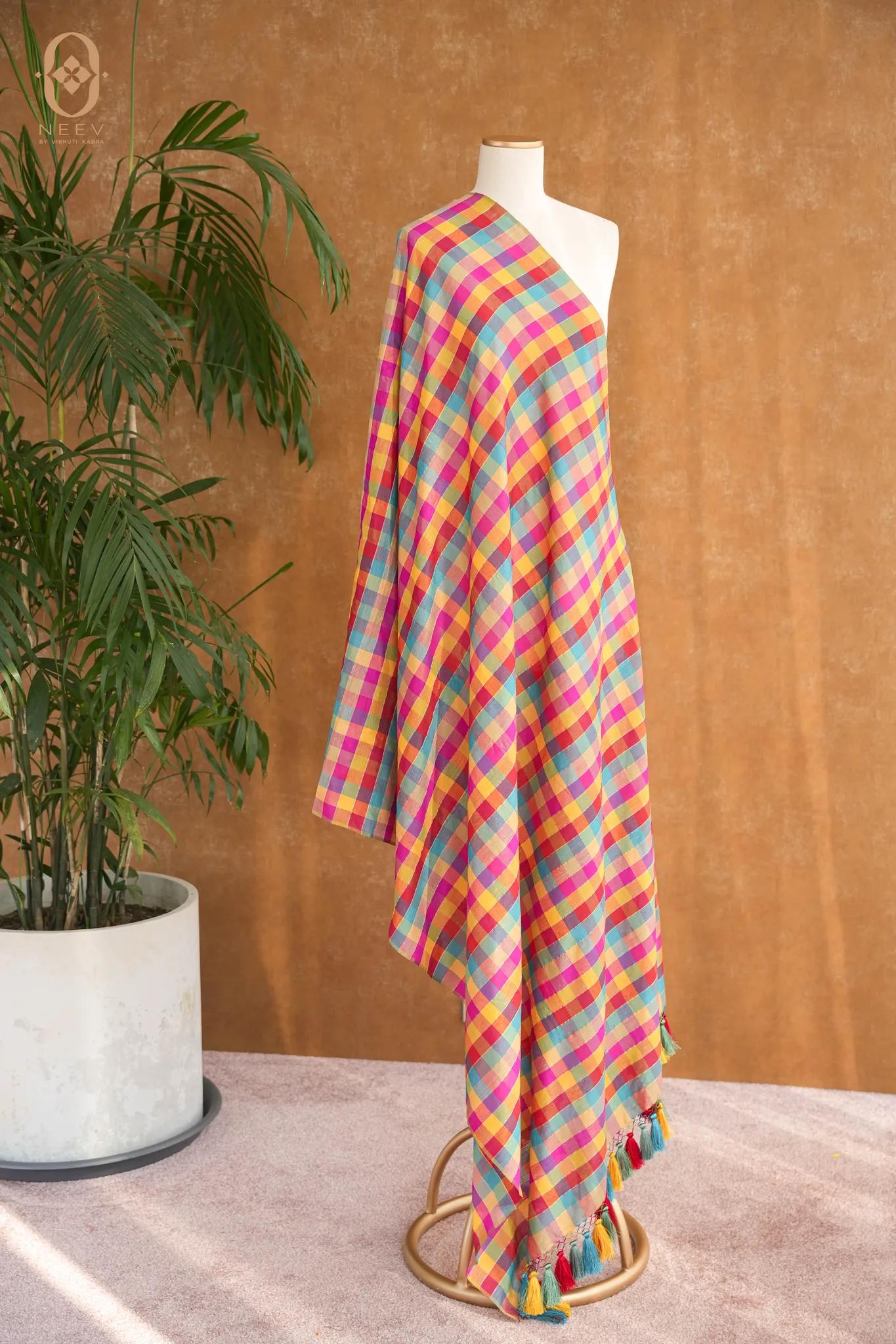 Sachi Zari Munga Silk Checkered Dupatta