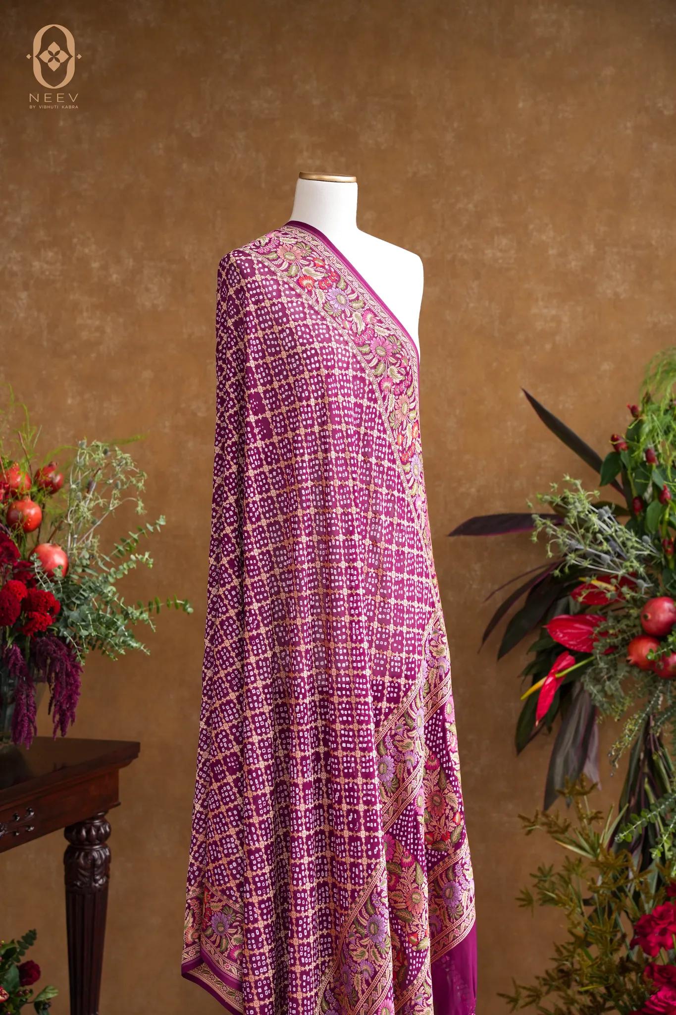 Georgette Bandhani Dupatta With Meenakari