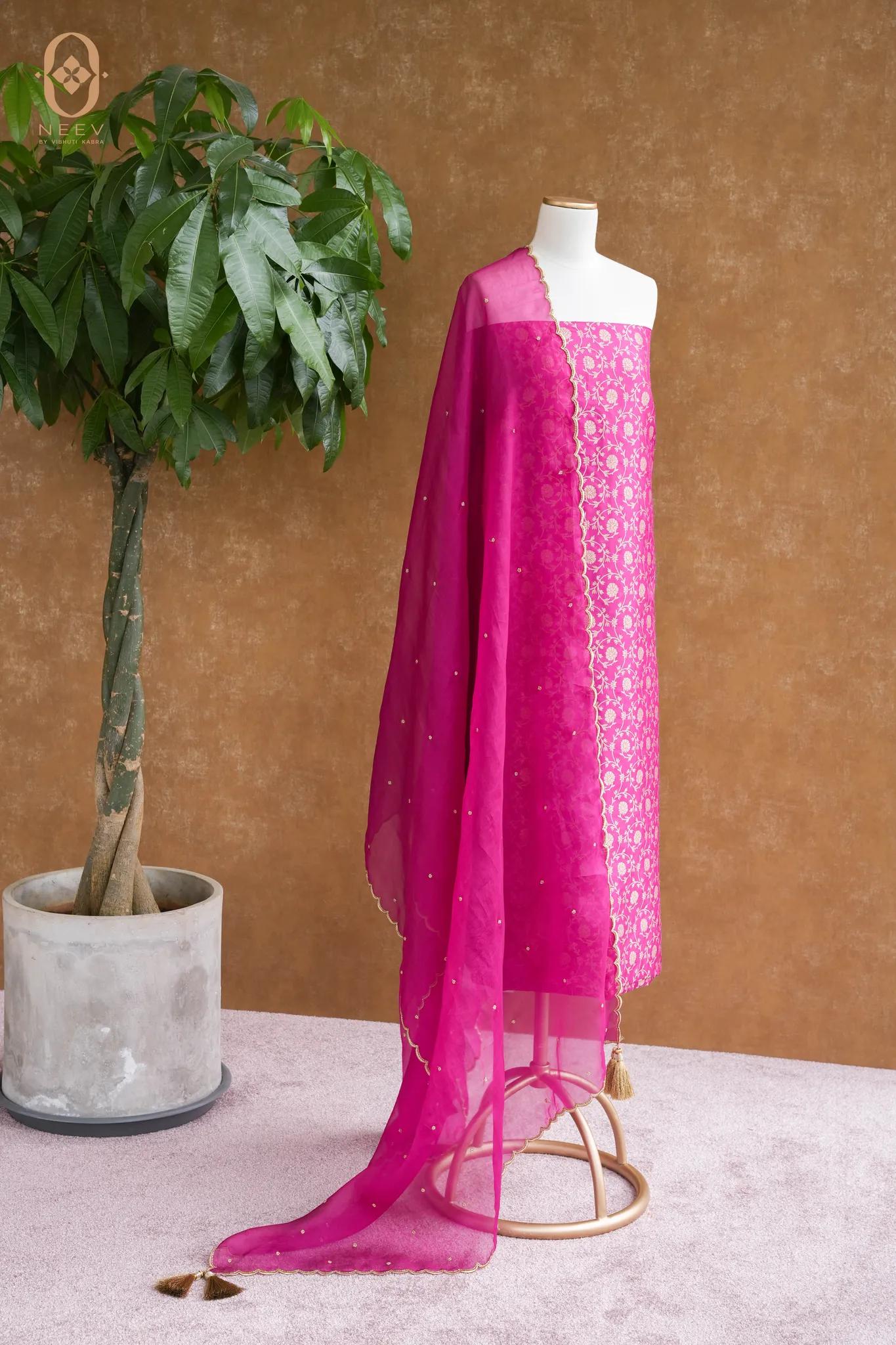 Katan Silk Suit With Kora Embroidered Dupatta