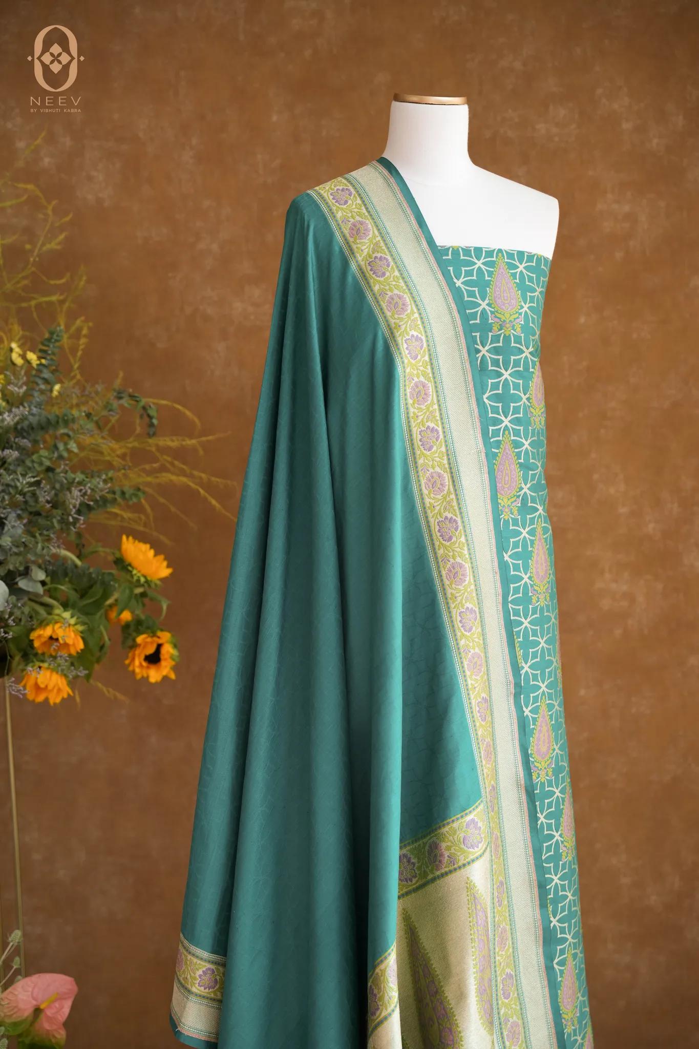 Multi Meenakari Katan Silk Suit Set