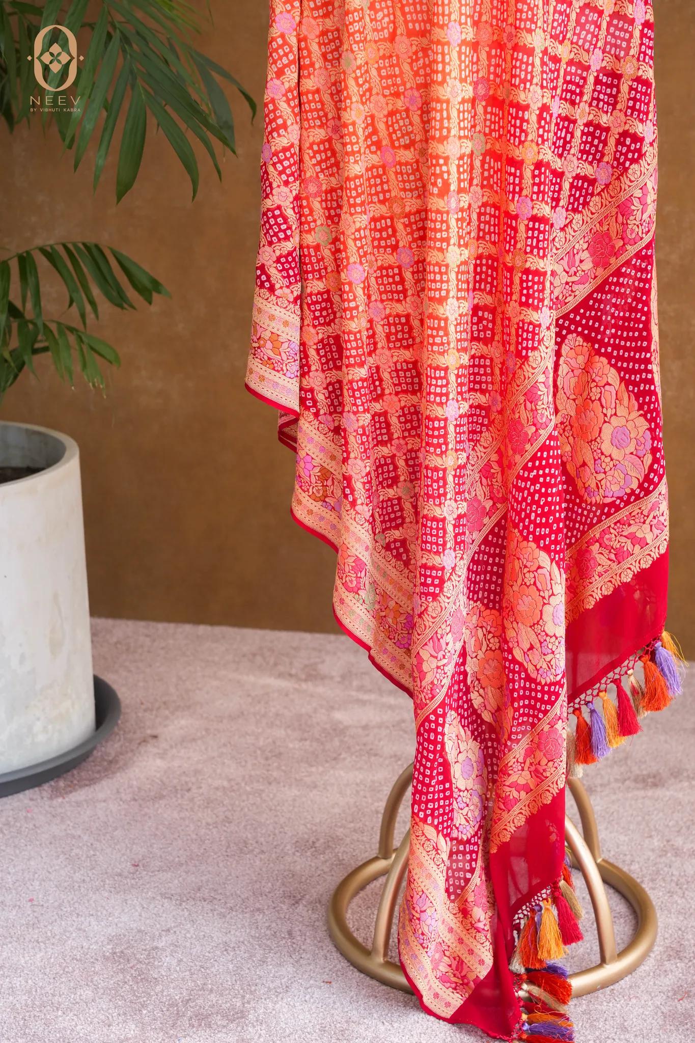 Georgette Bandhani Dupatta with Multi Meenakari