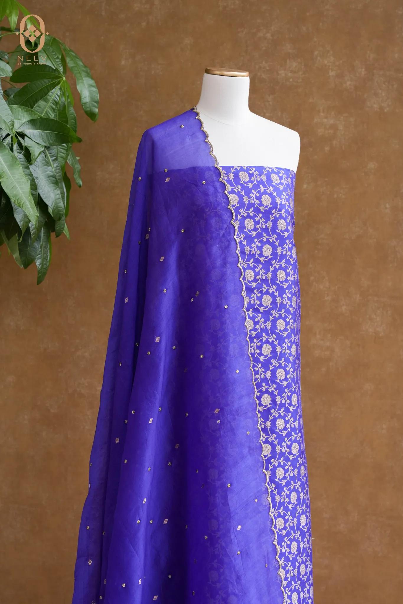Katan Silk Suit With Kora Embroidered Dupatta
