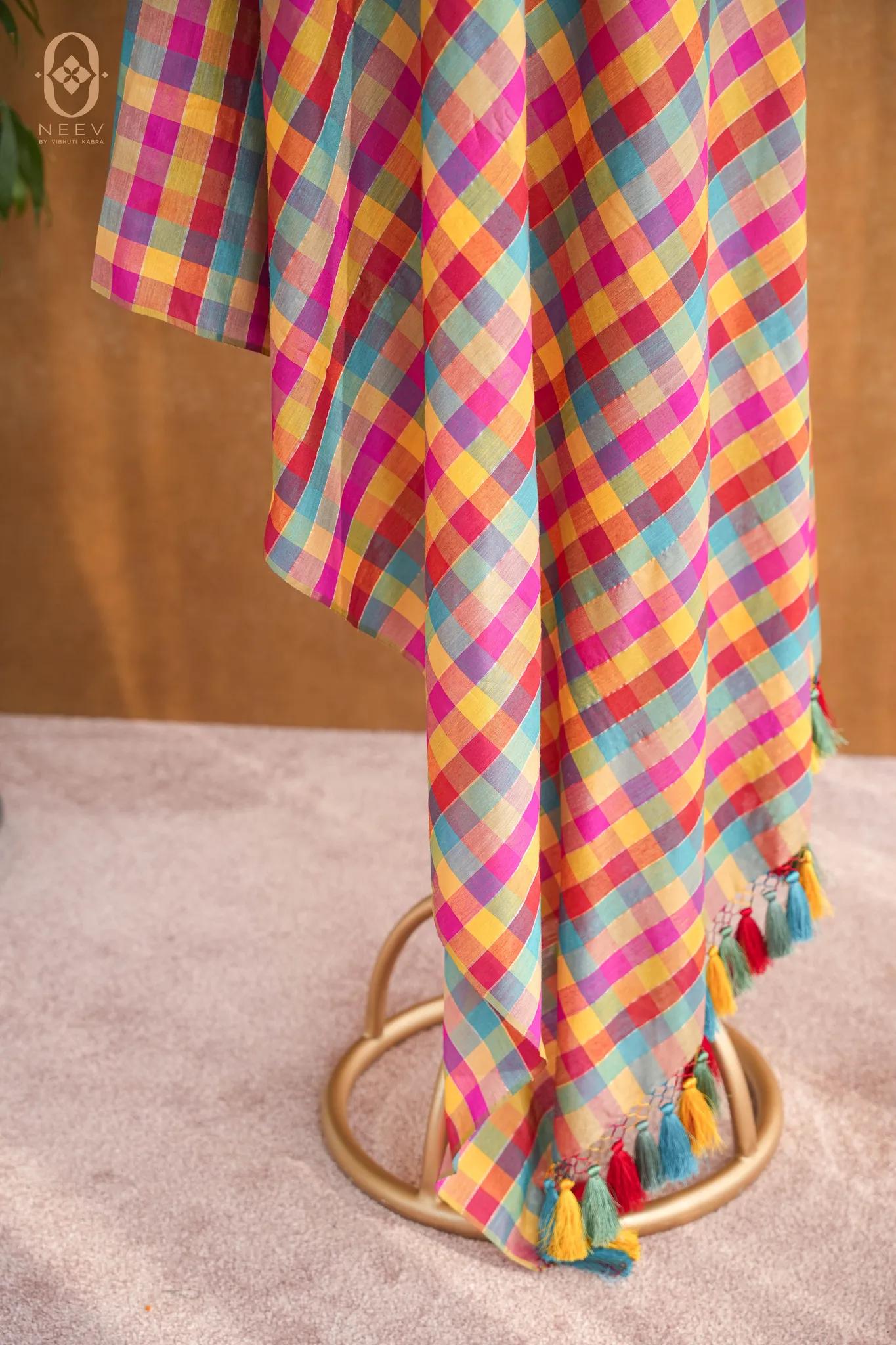 Sachi Zari Munga Silk Checkered Dupatta