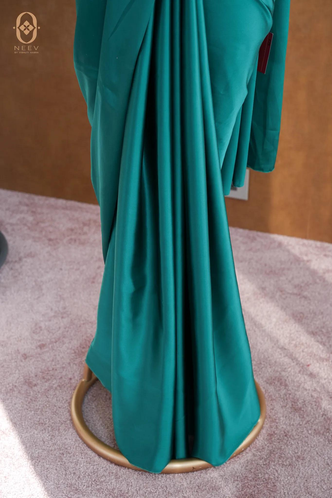 Fire Fly Pine Green Satin Saree