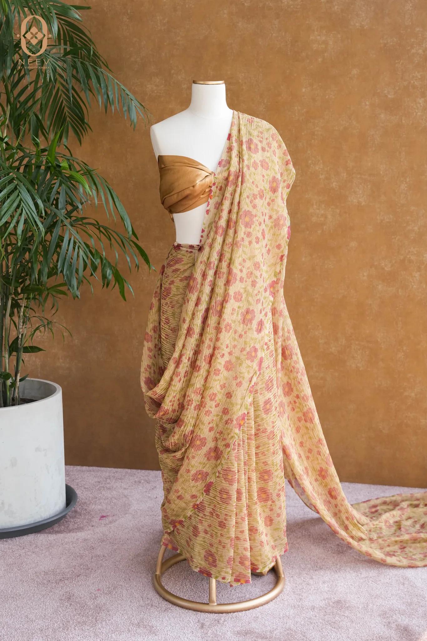 Printed Crushed Tissue Saree