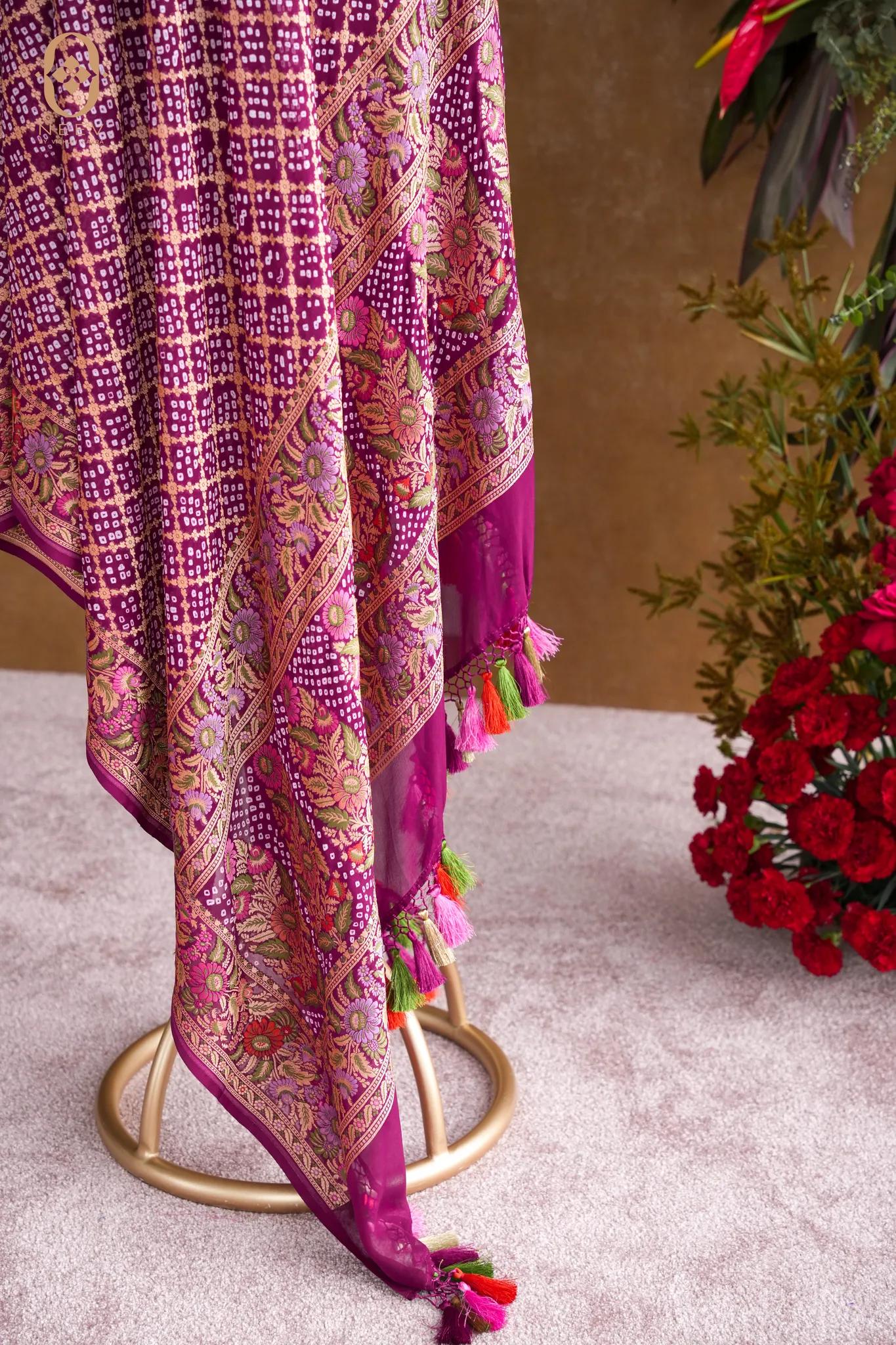 Georgette Bandhani Dupatta With Meenakari