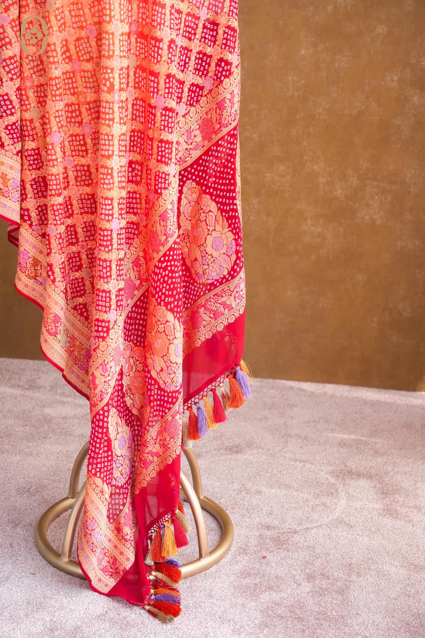 Georgette Bandhani Dupatta with Multi Meenakari