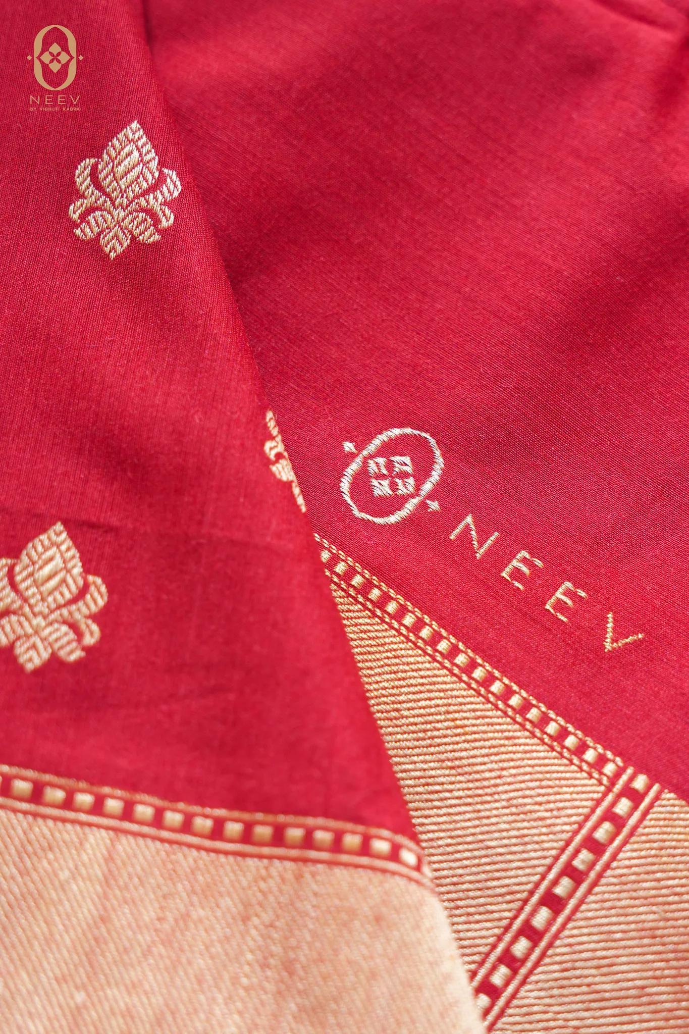 DEVI | Red Munga Silk Real Zari Saree