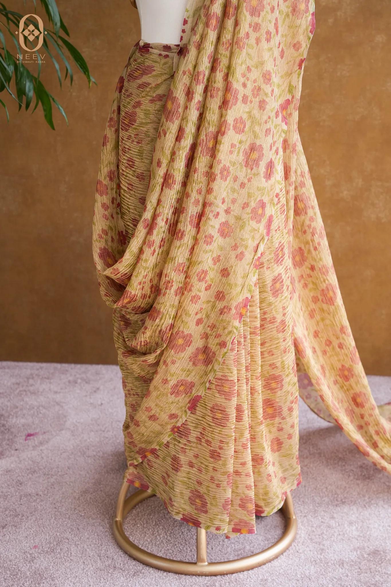 Printed Crushed Tissue Saree