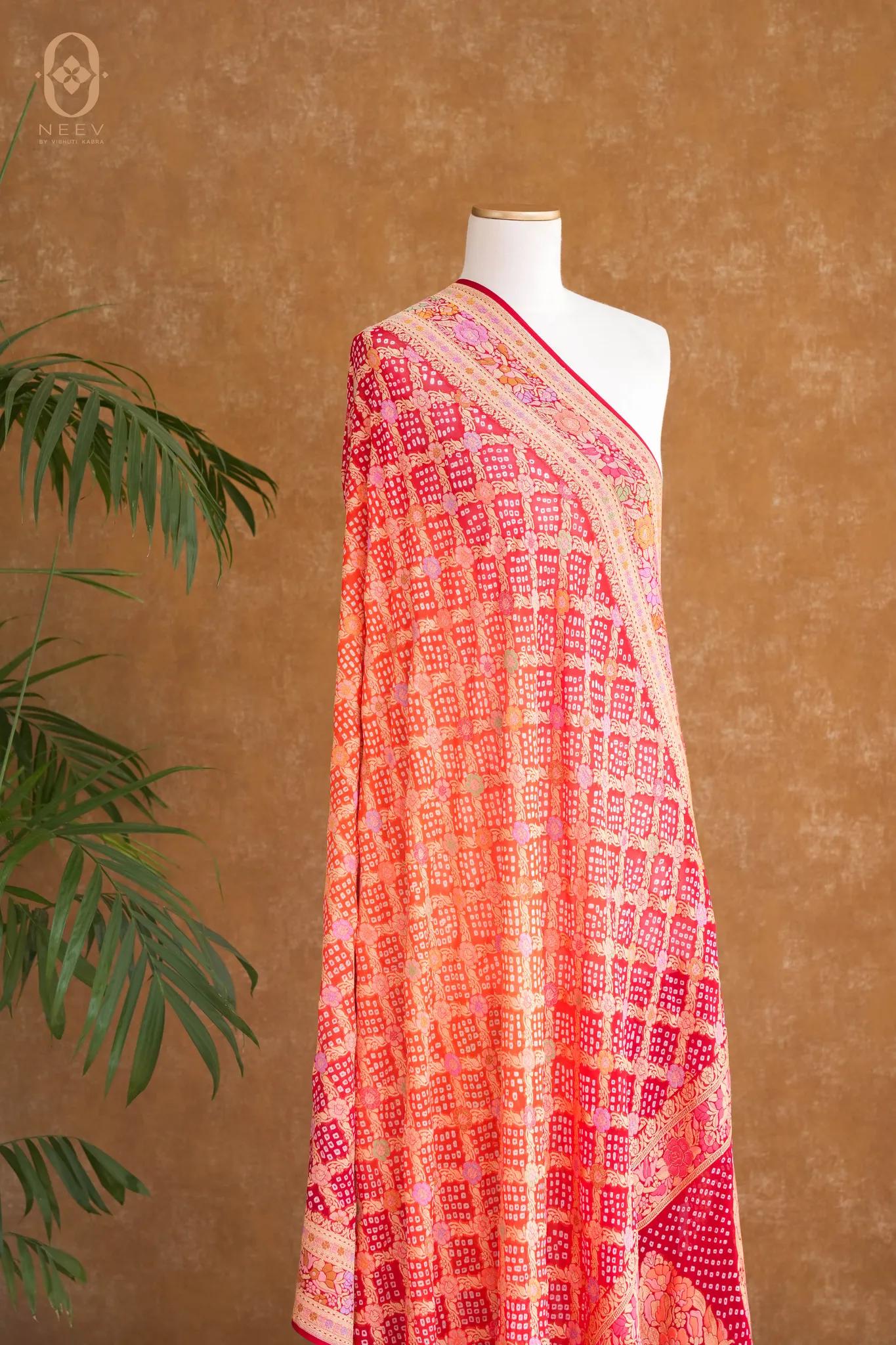 Georgette Bandhani Dupatta with Multi Meenakari