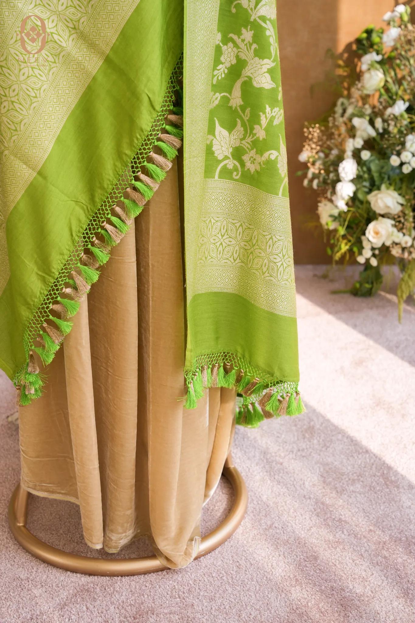 Spicy Green Munga Silk Jaal Dupatta
