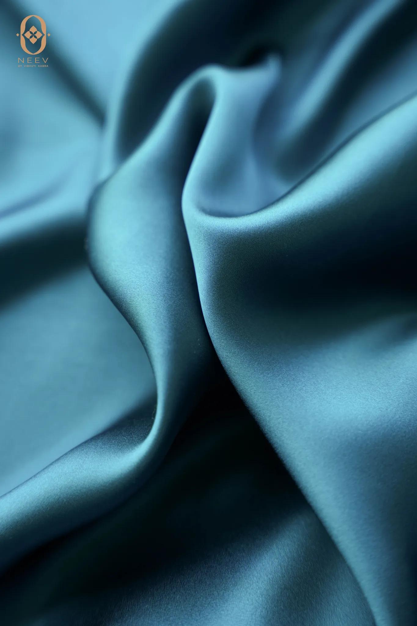Fire Fly Ocean Blue Satin Fabric