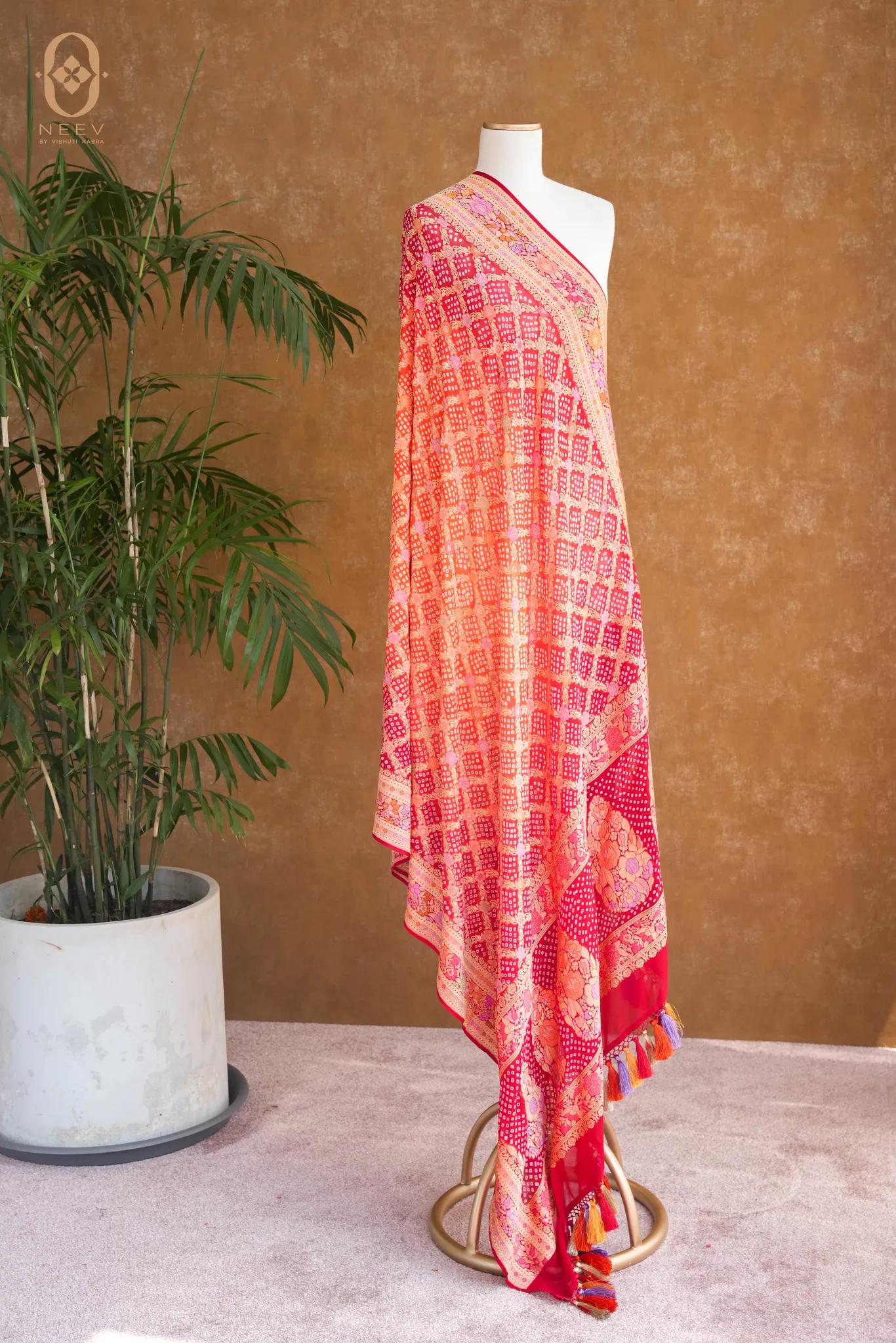 Georgette Bandhani Dupatta with Multi Meenakari