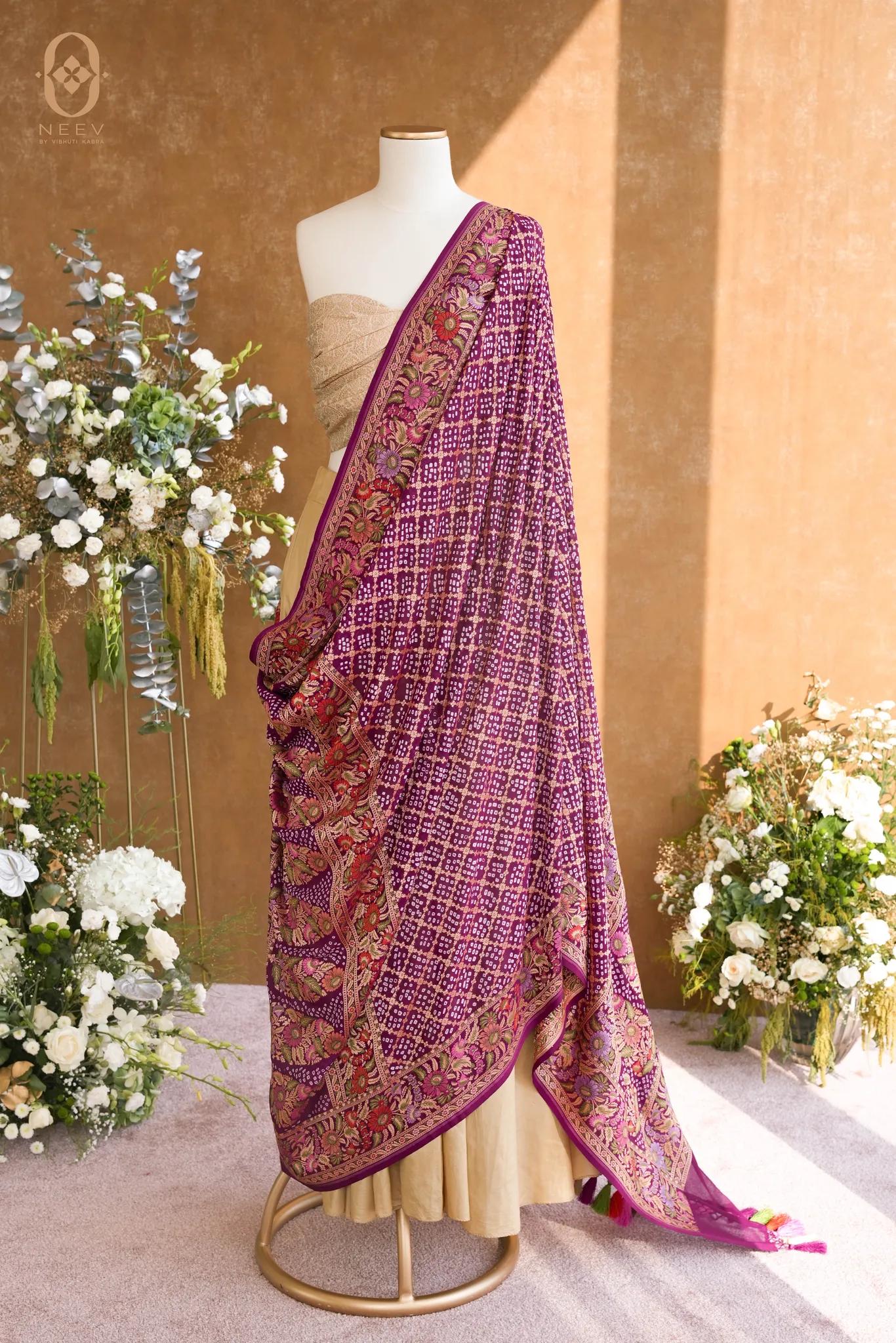 Georgette Bandhani Dupatta With Meenakari